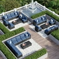 10 Piece Patio Furniture Set Wicker Rattan Patio Sectional Sofa Set Outdoor Seating Furniture with 4'' Thickened Cushion, Navy Blue (Include Waterproof Cover)