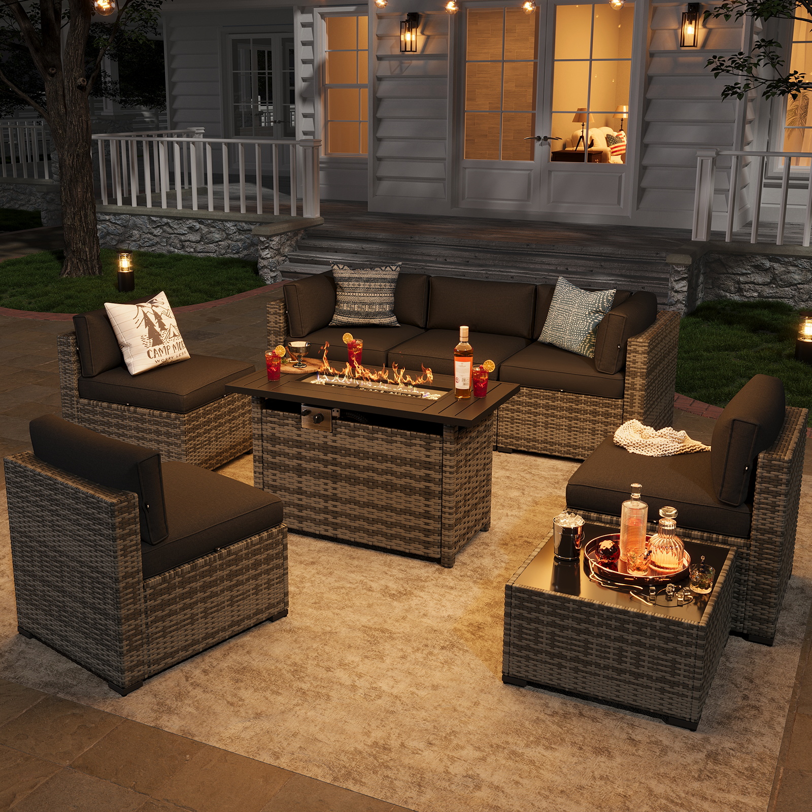 Aoxun Patio Furniture Sets Wicker Outdoor Conversation Set Sectional Sofa for Backyard, Poolside, Garden