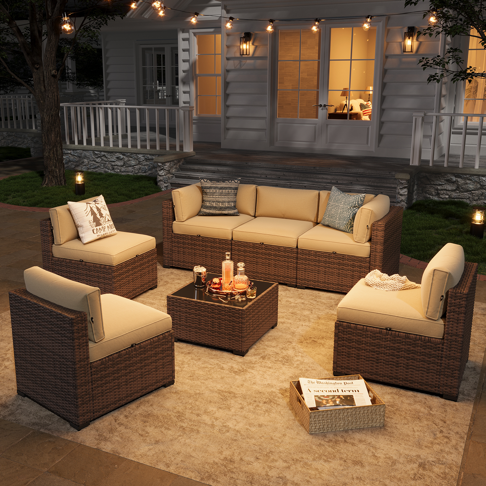 Aoxun Patio Furniture Sets Wicker Outdoor Conversation Set Sectional Sofa for Backyard, Poolside, Garden
