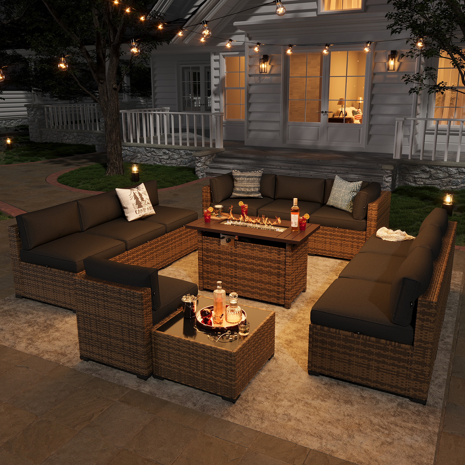 Aoxun Patio Furniture Sets Wicker Outdoor Conversation Set Sectional Sofa for Backyard, Poolside, Garden