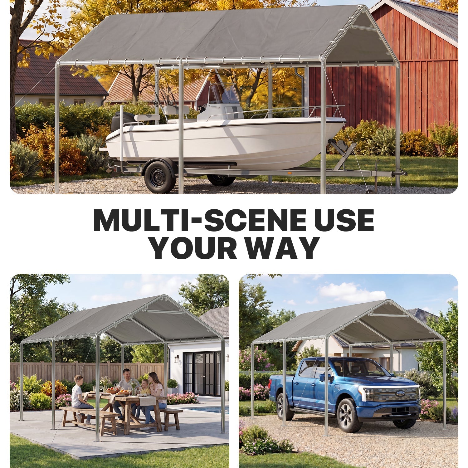 10' x 15' Gray Carport - View 2
