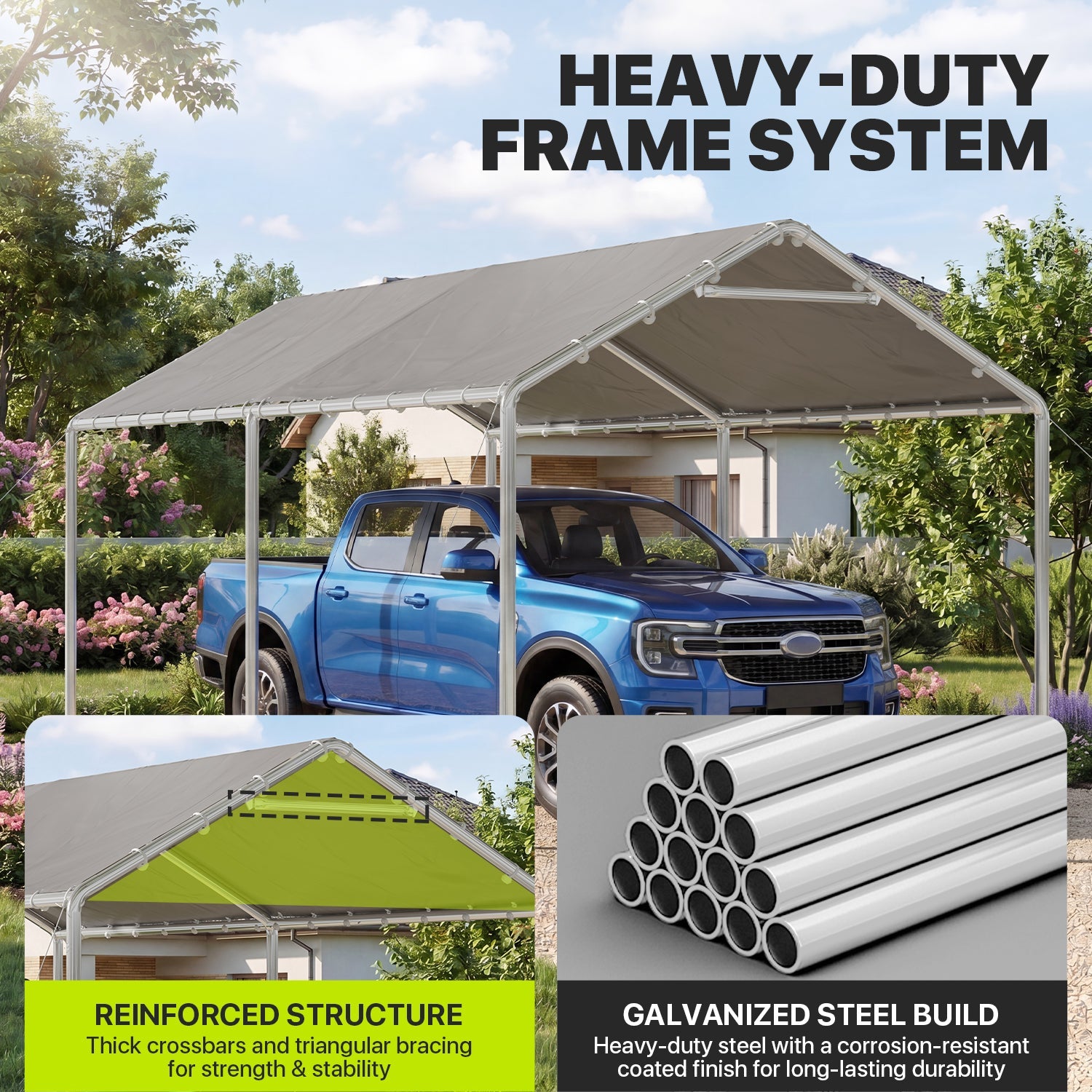 10' x 20' Gray Carport - View 2