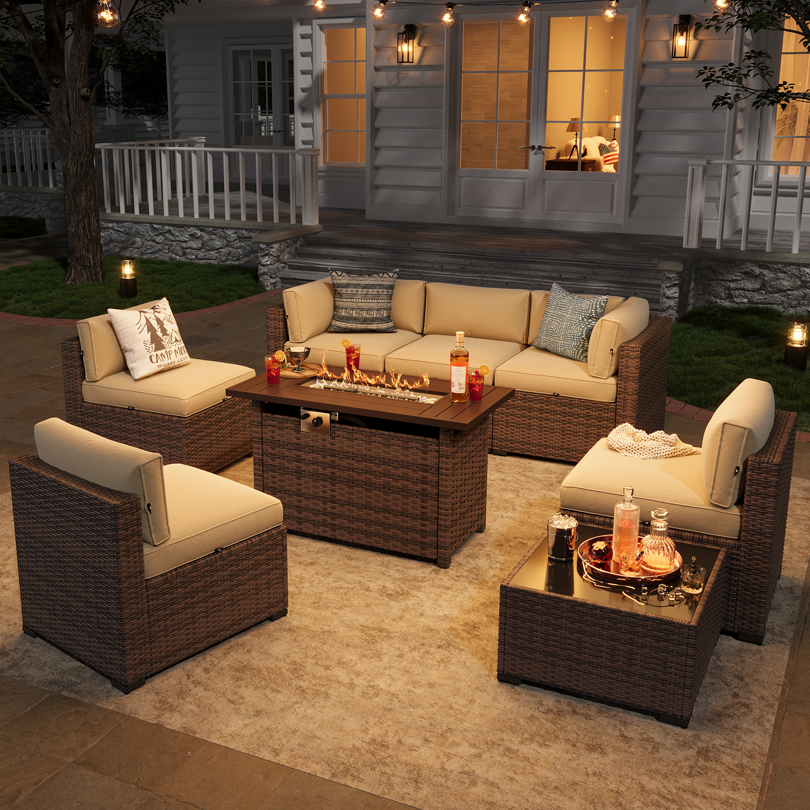 Aoxun Patio Furniture Sets Wicker Outdoor Conversation Set Sectional Sofa for Backyard, Poolside, Garden