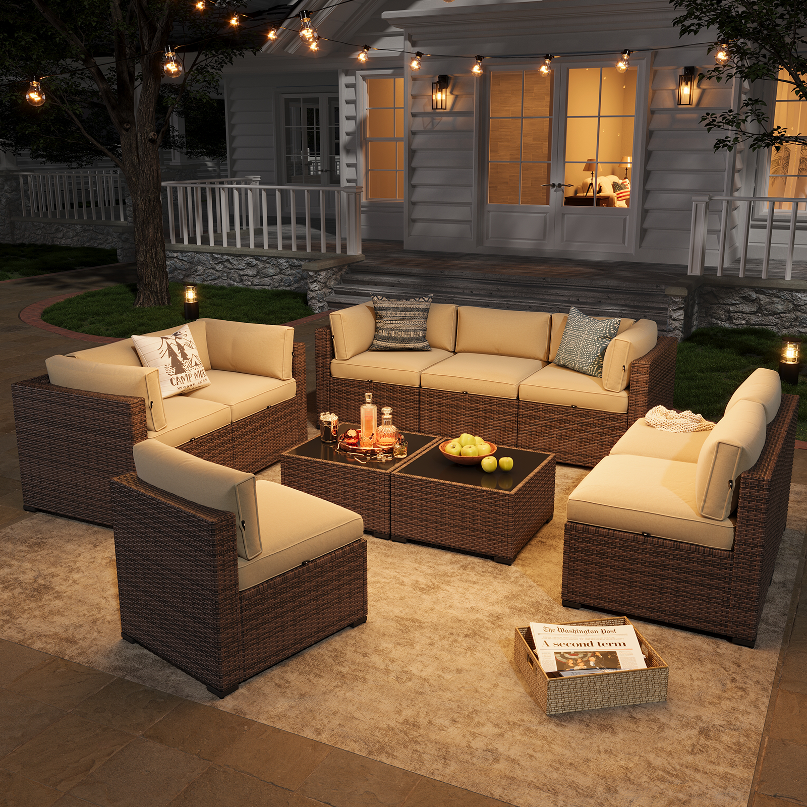 Aoxun Patio Furniture Sets Wicker Outdoor Conversation Set Sectional Sofa for Backyard, Poolside, Garden