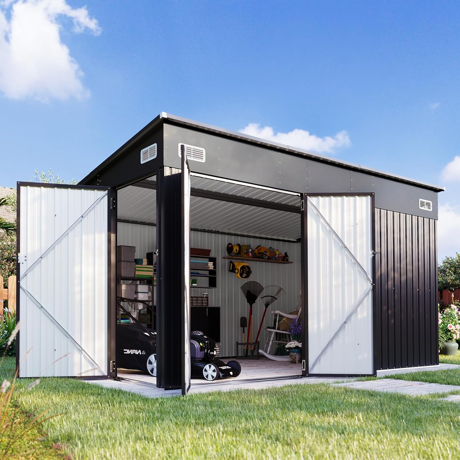 Metal Lean To Storage Shed with Triple Lockable Door