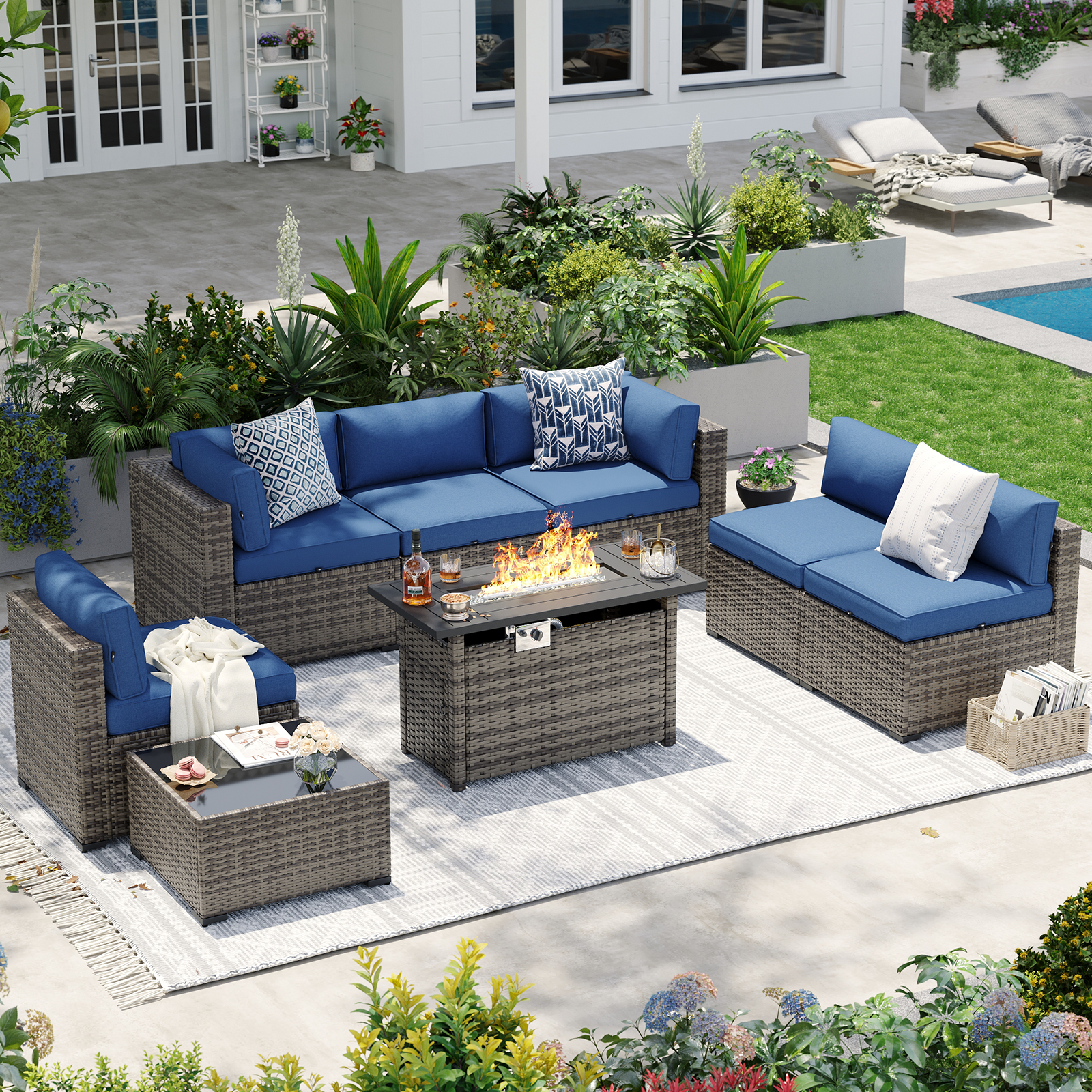 Aoxun Patio Furniture Sets Wicker Outdoor Conversation Set Sectional Sofa for Backyard, Poolside, Garden