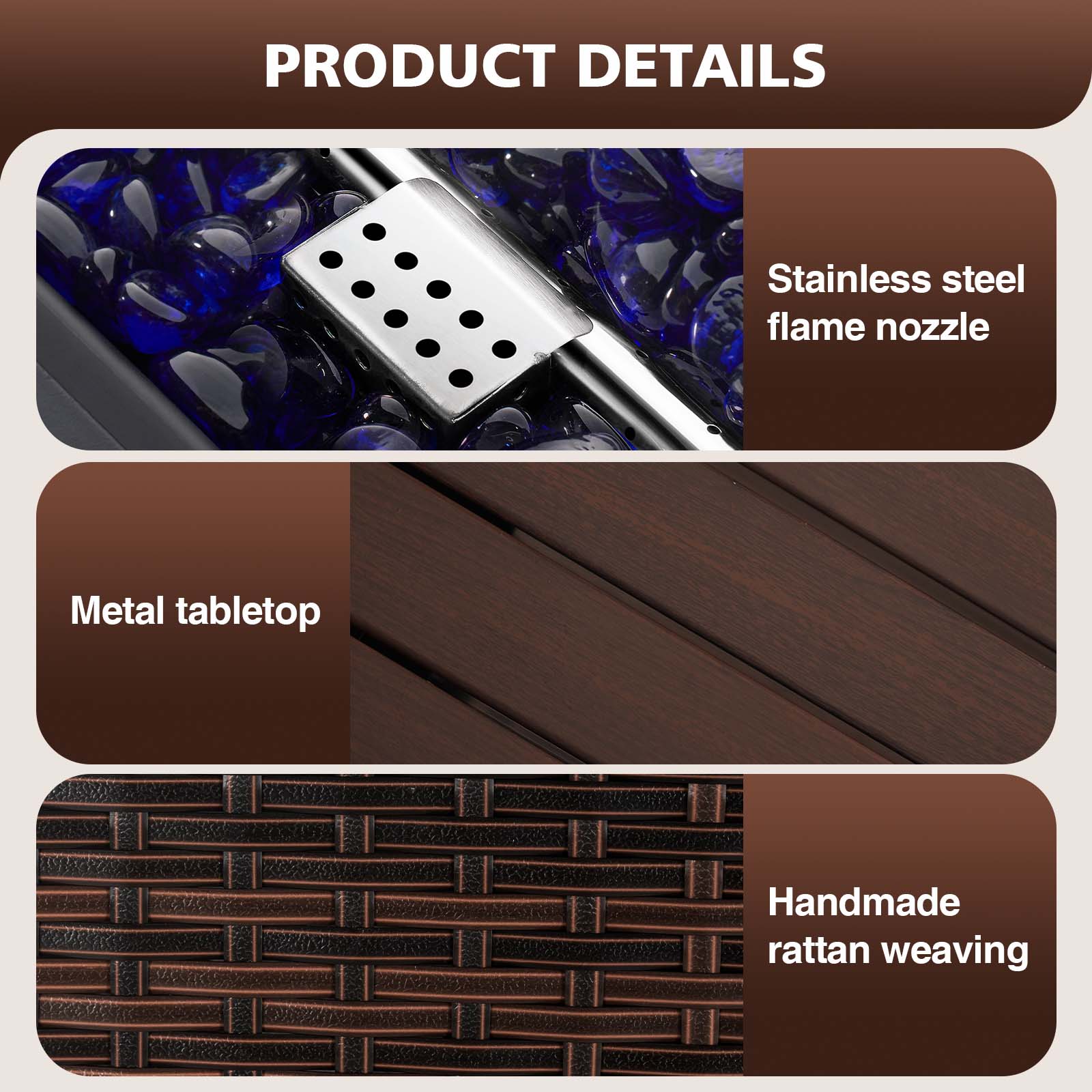 Aoxun 44" Propane Fire Pit with Storage 50,000 BTU Outdoor Wicker Fire Table with Wood-grainTabletop CSA Certified Patio Rectangular 2-in-1 Gas Fire Pit Table with Firepit Lid and Waterproof Cover