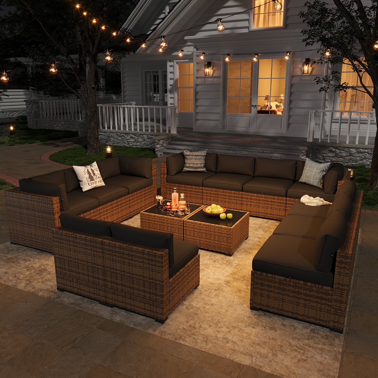 Aoxun Patio Furniture Sets Wicker Outdoor Conversation Set Sectional Sofa for Backyard, Poolside, Garden