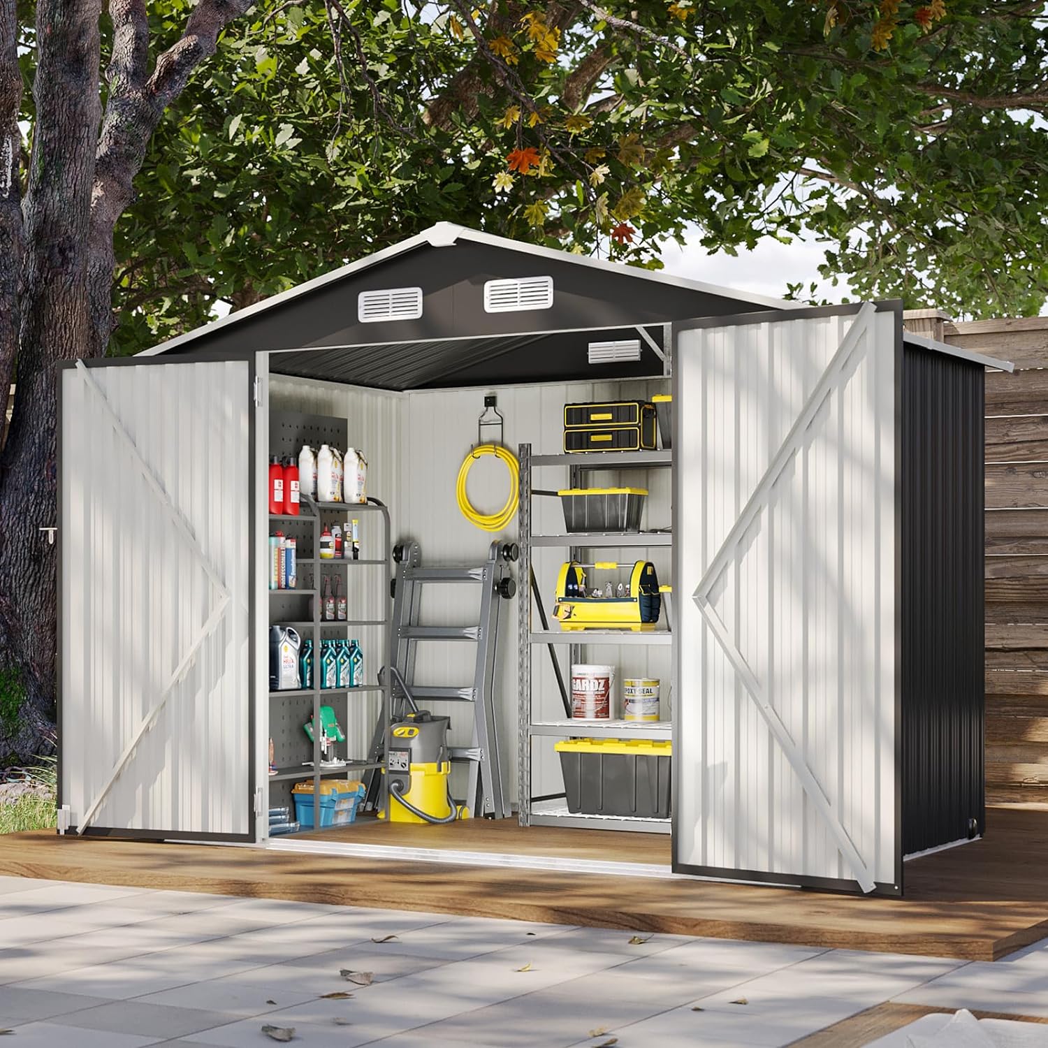 Utility Metal Shed, Steel Tool Shed with Air Vent and Lockable Door