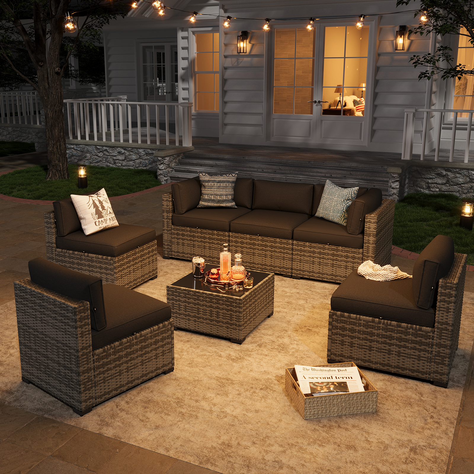 Aoxun Patio Furniture Sets Wicker Outdoor Conversation Set Sectional Sofa for Backyard, Poolside, Garden