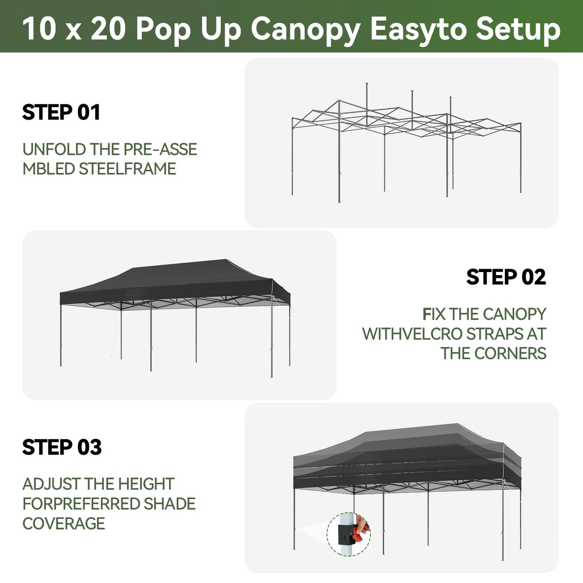 Aoxun 10' x 20' Black Pop-Up Canopy with Sidewalls