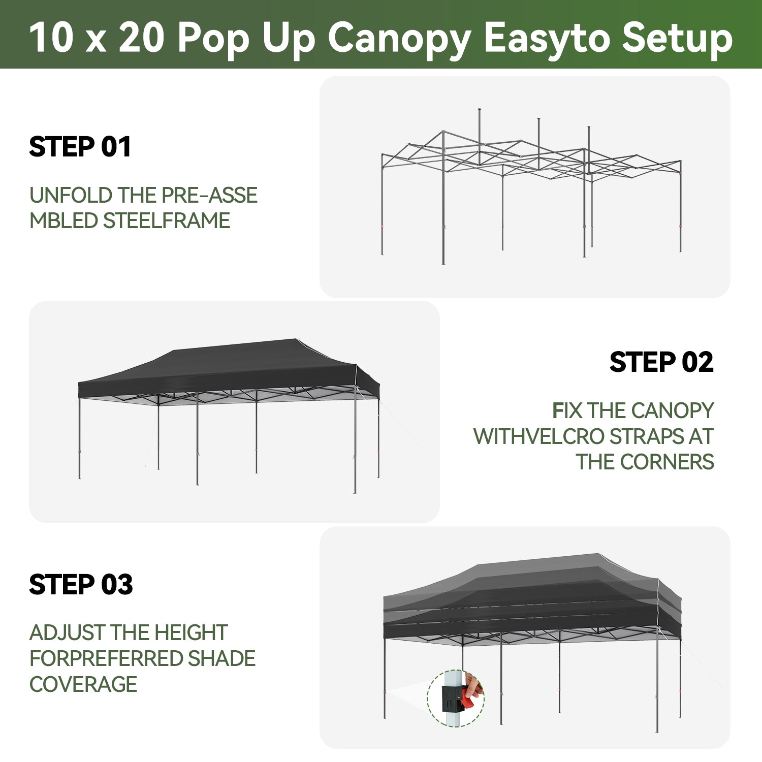 Aoxun 10' x 20' Black Pop-Up Canopy with Sidewalls