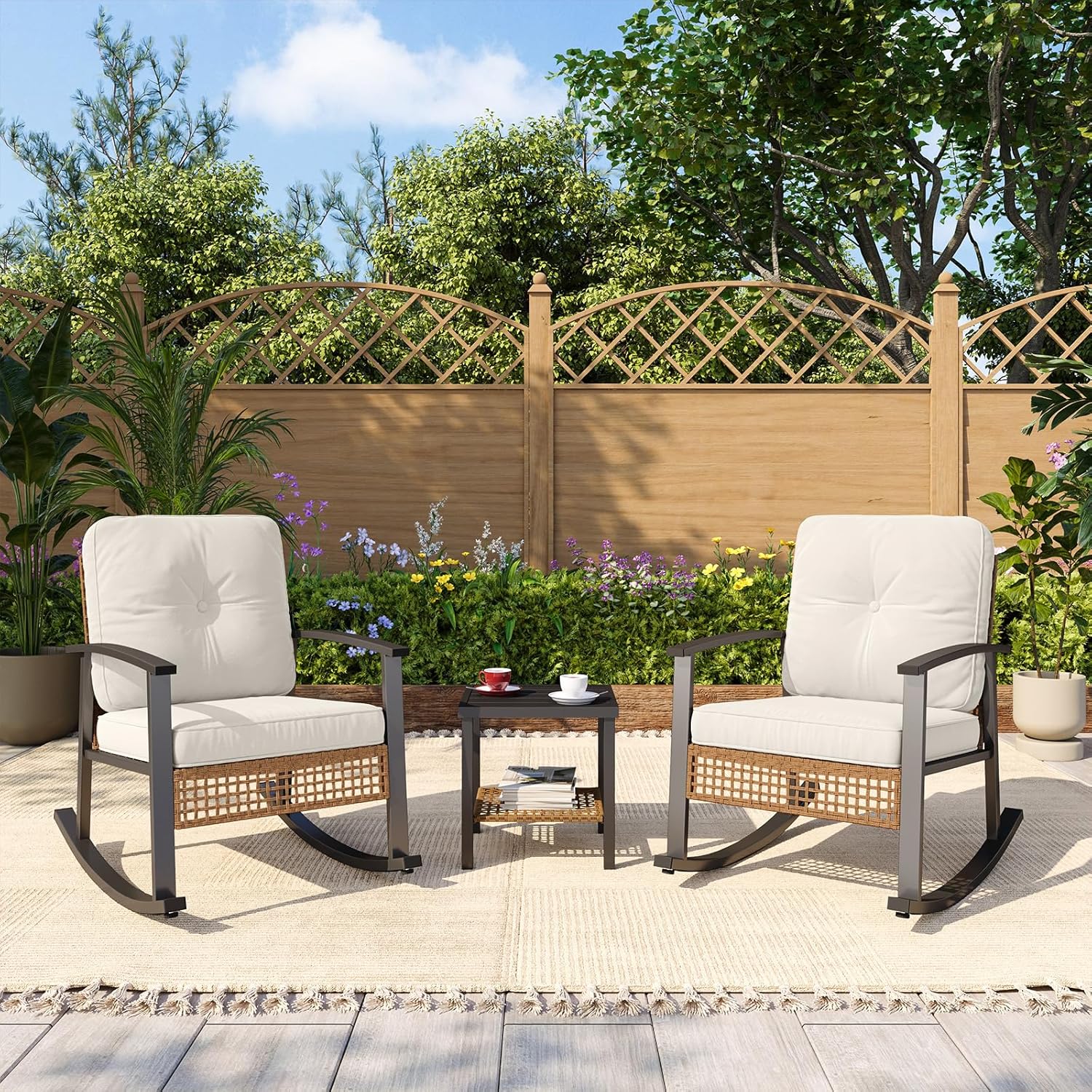 3 pcs Outdoor Rocking Bistro Set, Set of 2