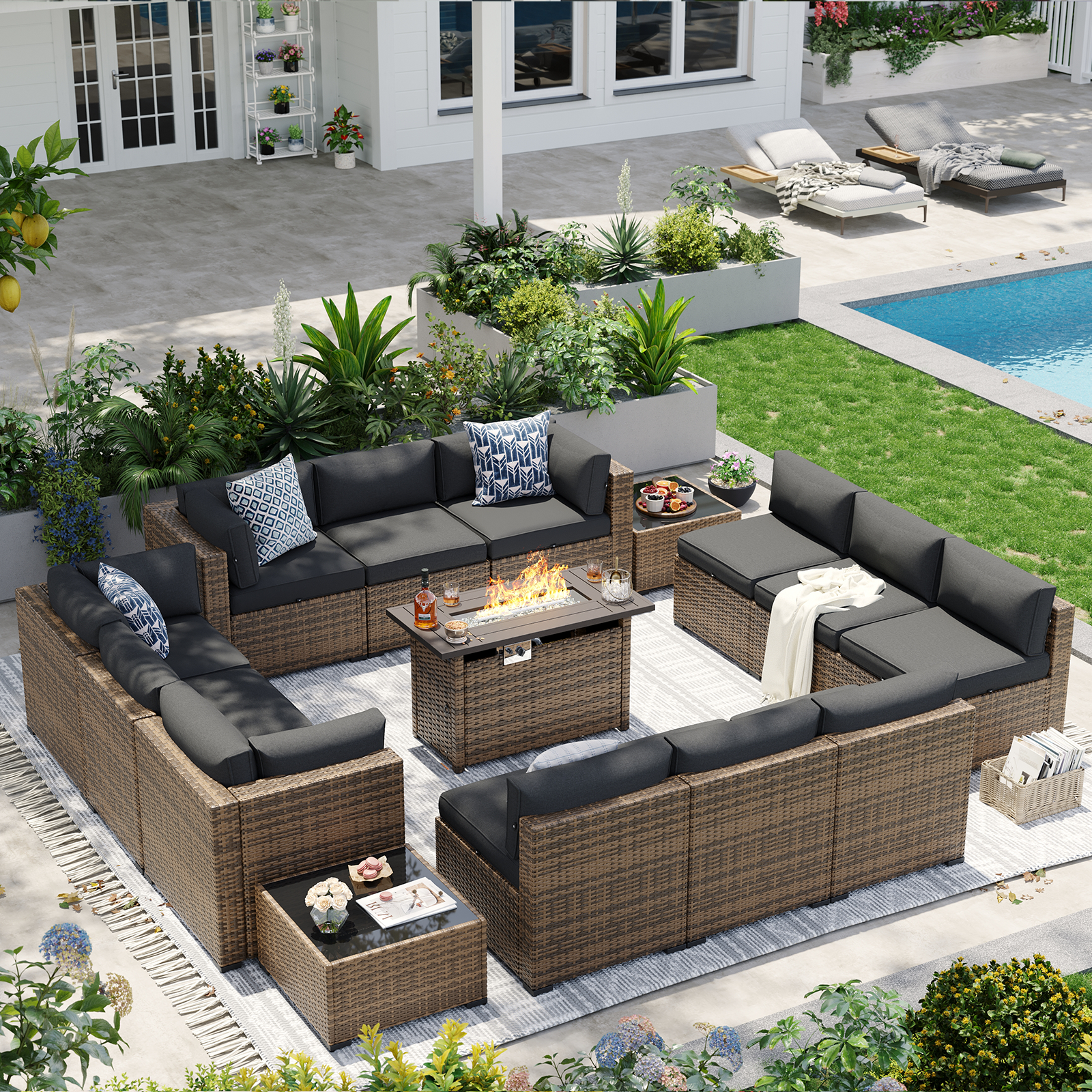 Aoxun Patio Furniture Sets Wicker Outdoor Conversation Set Sectional Sofa for Backyard, Poolside, Garden