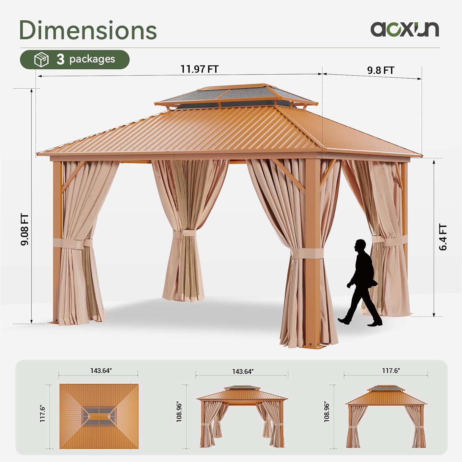 Hardtop Aluminum Gazebo, Polycarbonate and Galvanized Steel Roof