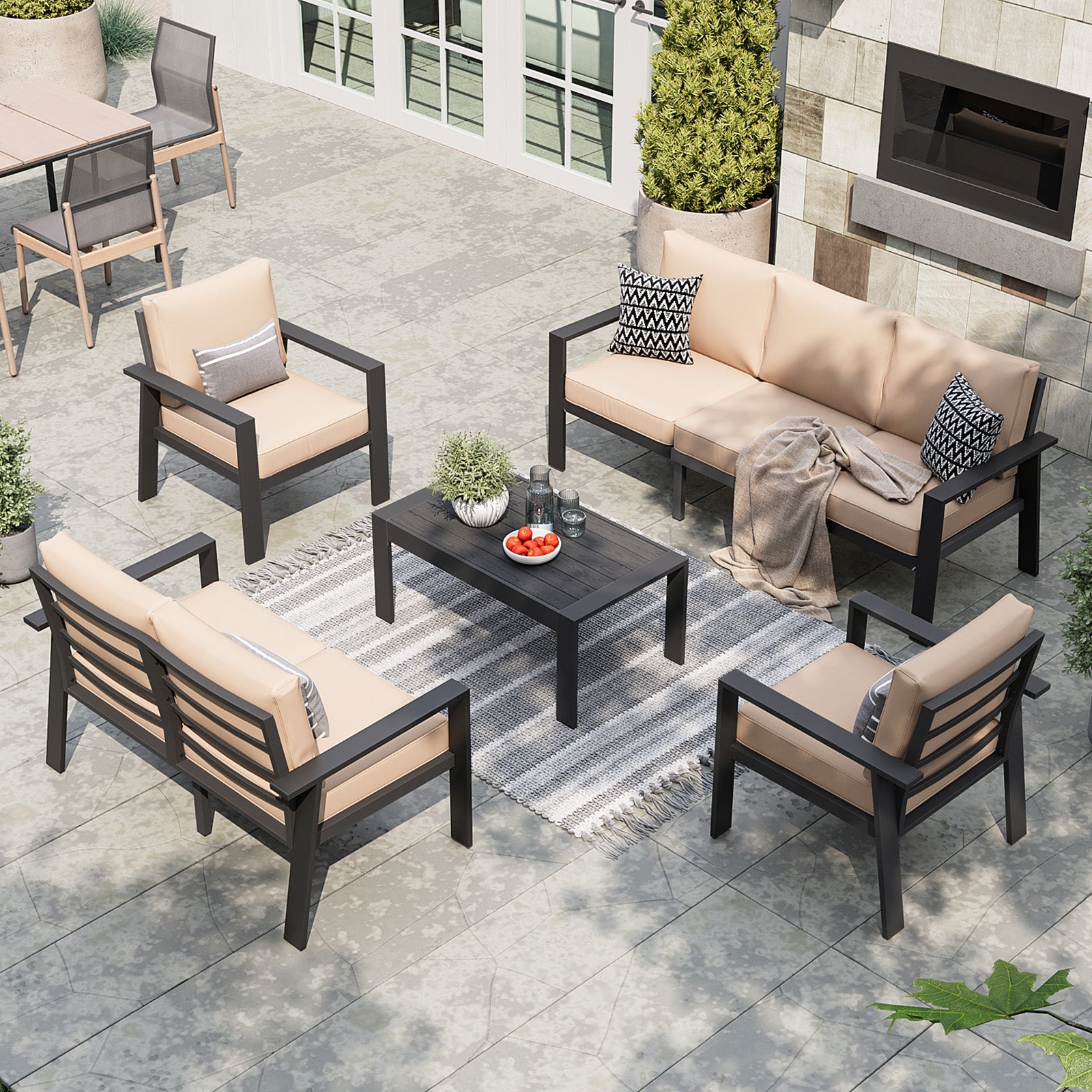 5 Pieces Aluminum Patio Furniture Set, Beige