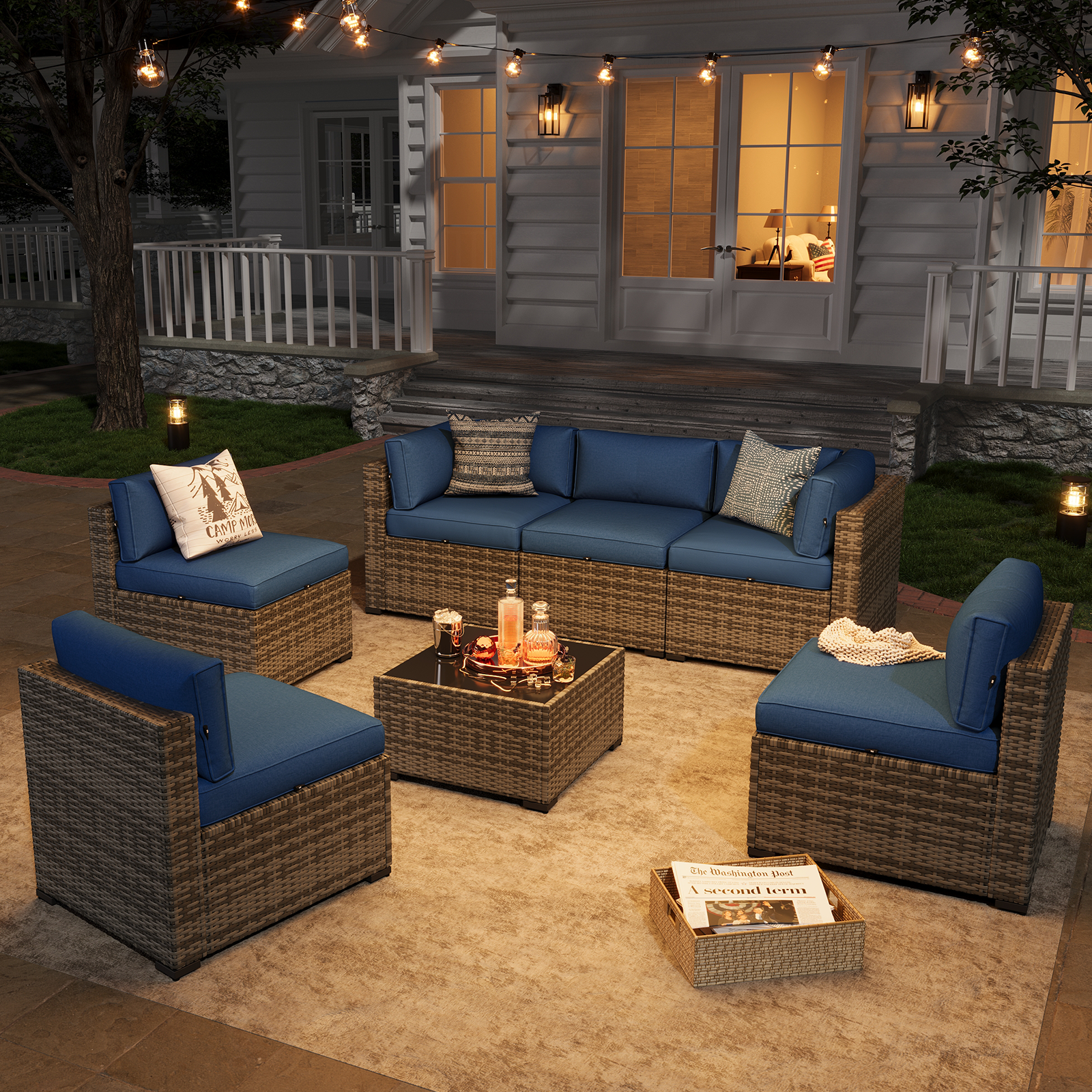 Aoxun Patio Furniture Sets Wicker Outdoor Conversation Set Sectional Sofa for Backyard, Poolside, Garden