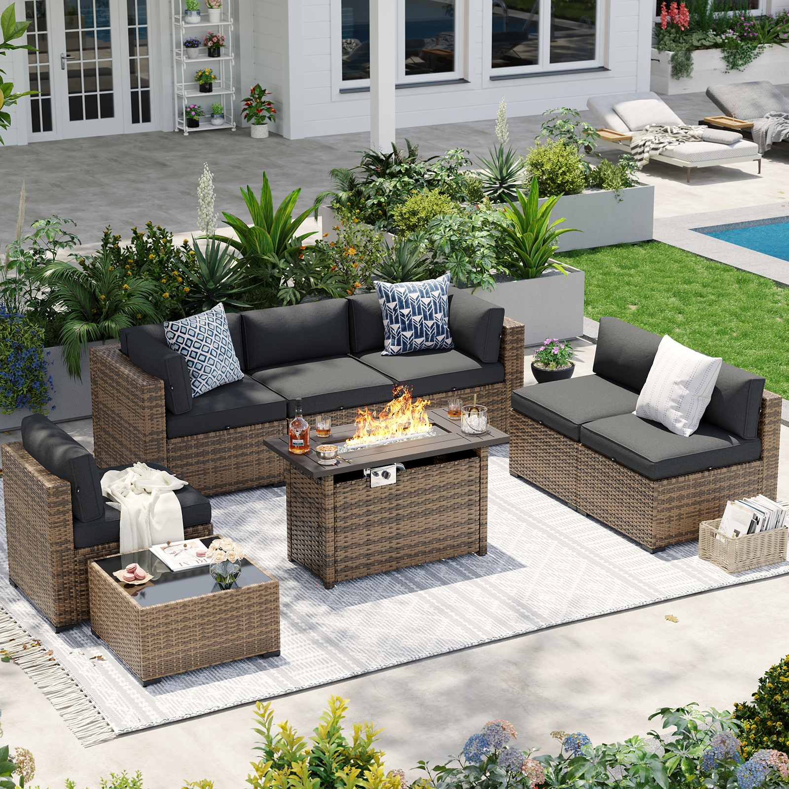 Aoxun Patio Furniture Sets Wicker Outdoor Conversation Set Sectional Sofa for Backyard, Poolside, Garden
