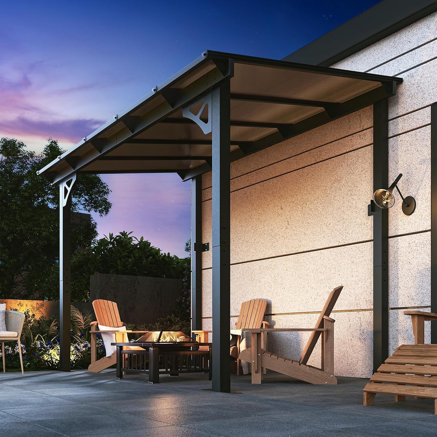 Aoxun 5’x 8’ Premium Gazebo with Aluminum Top Frame & Polycarbonate Panel, Wall Mounted Gazebos Pergola, Outdoor Patio Lean to Gazebo, Awnings with Sloped Roof, for Backyard, Porch, Deck