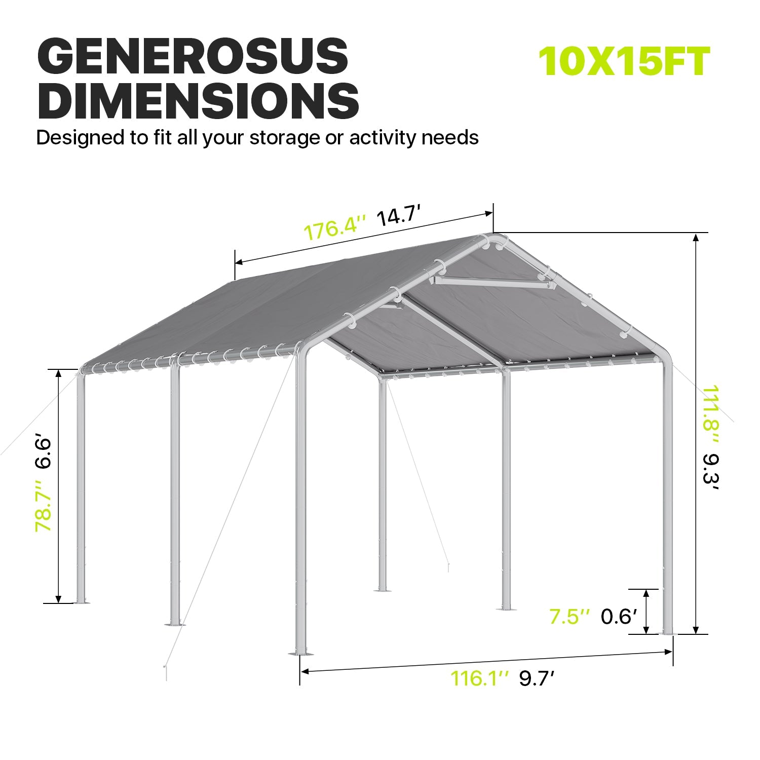 10' x 15' Gray Carport - View 4