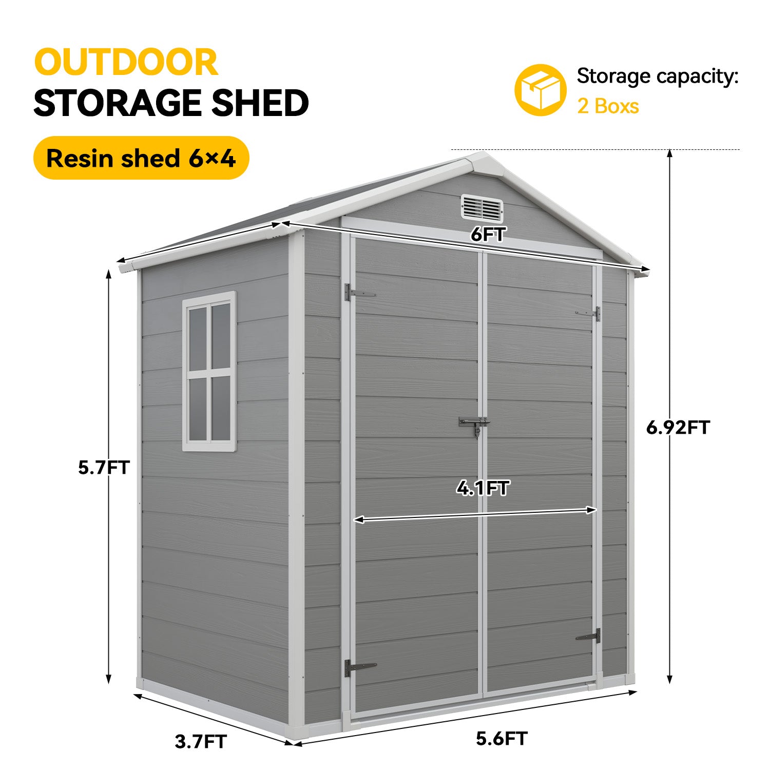 Aoxun 6x4 FT Outdoor Storage Shed, Plastic Garden Resin Shed with Floor and Window for Patio, Lawn, Outdoor Storage with Lockable Door for Bike, Garbage Can, Tools, Grey