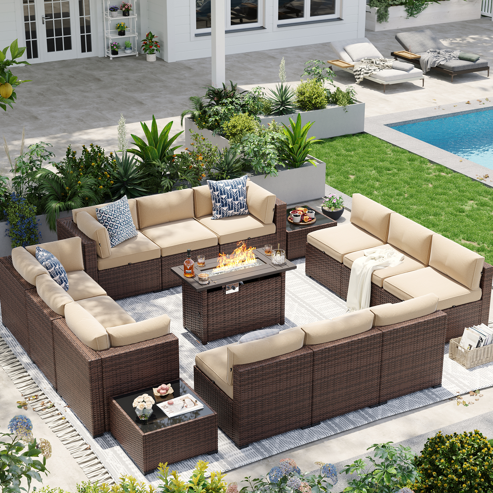 Aoxun Patio Furniture Sets Wicker Outdoor Conversation Set Sectional Sofa for Backyard, Poolside, Garden