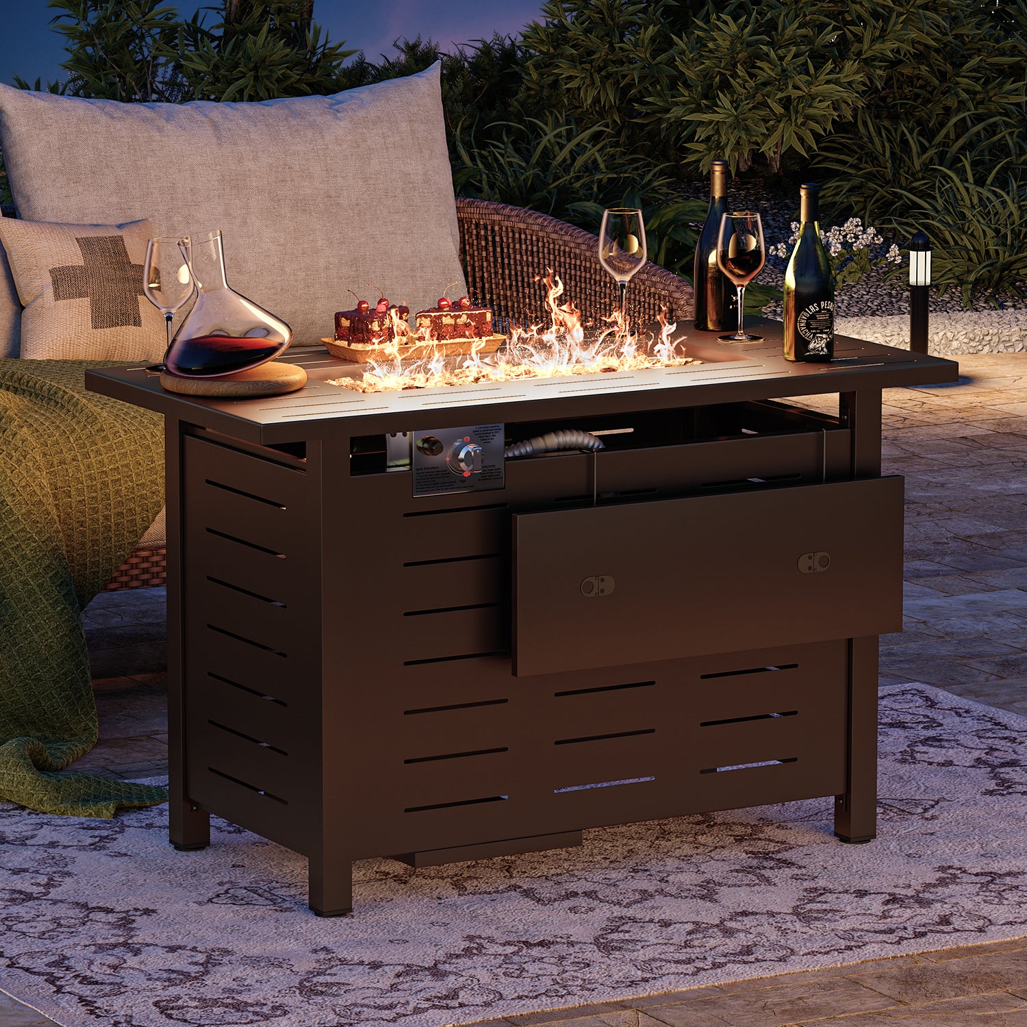 Clouddwell 40"/44" Black/Brown Propane Fire Pit Table, 50,000 BTU Outdoor Gas Firepit with Lava Rocks, Removable Lid & Waterproof Cover for Patio