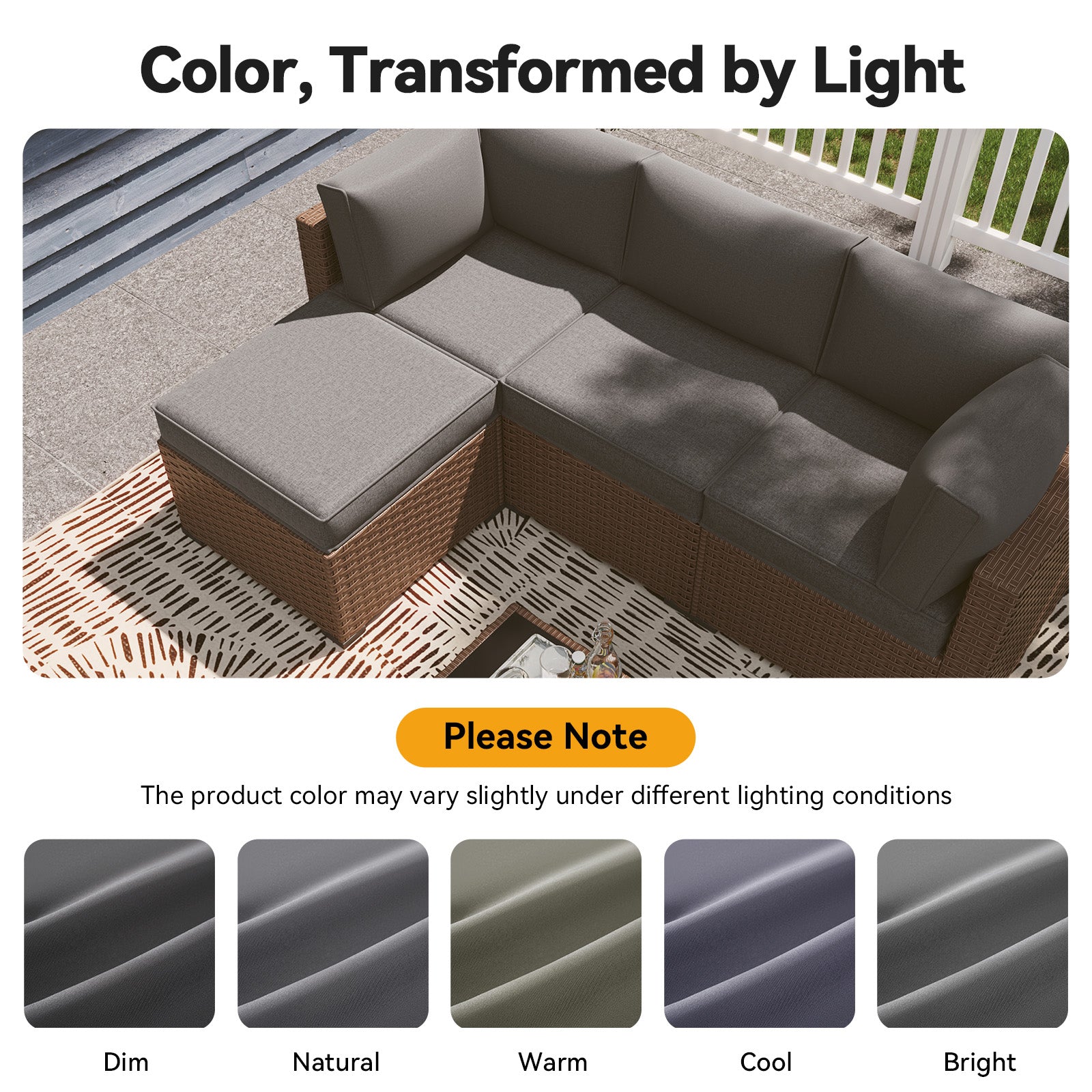 Aoxun Outdoor Replacement Cushions for Patio Furniture, 4'' Water-repellent Sofa Cushion for 4-Seat Rattan Wicker Sectional