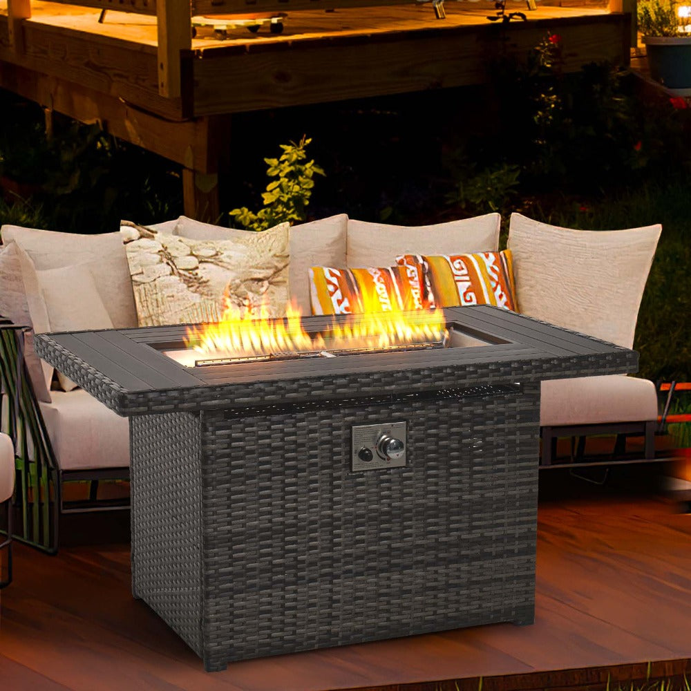 40" Wicker Propane Fire Pit Table, 50,000 BTU, Auto Ignition Gas Fire Pit with Oxford Cover