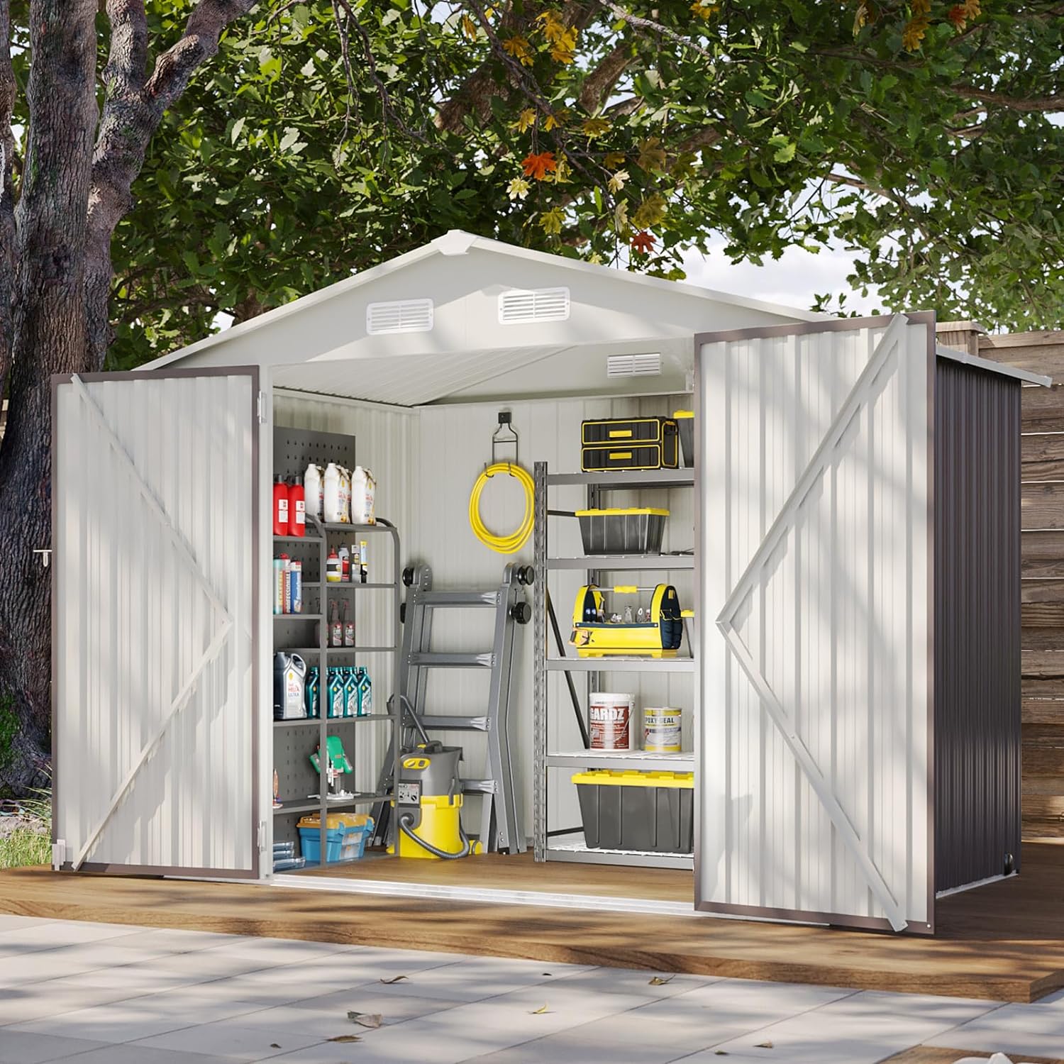 Utility Metal Shed, Steel Tool Shed with Air Vent and Lockable Door