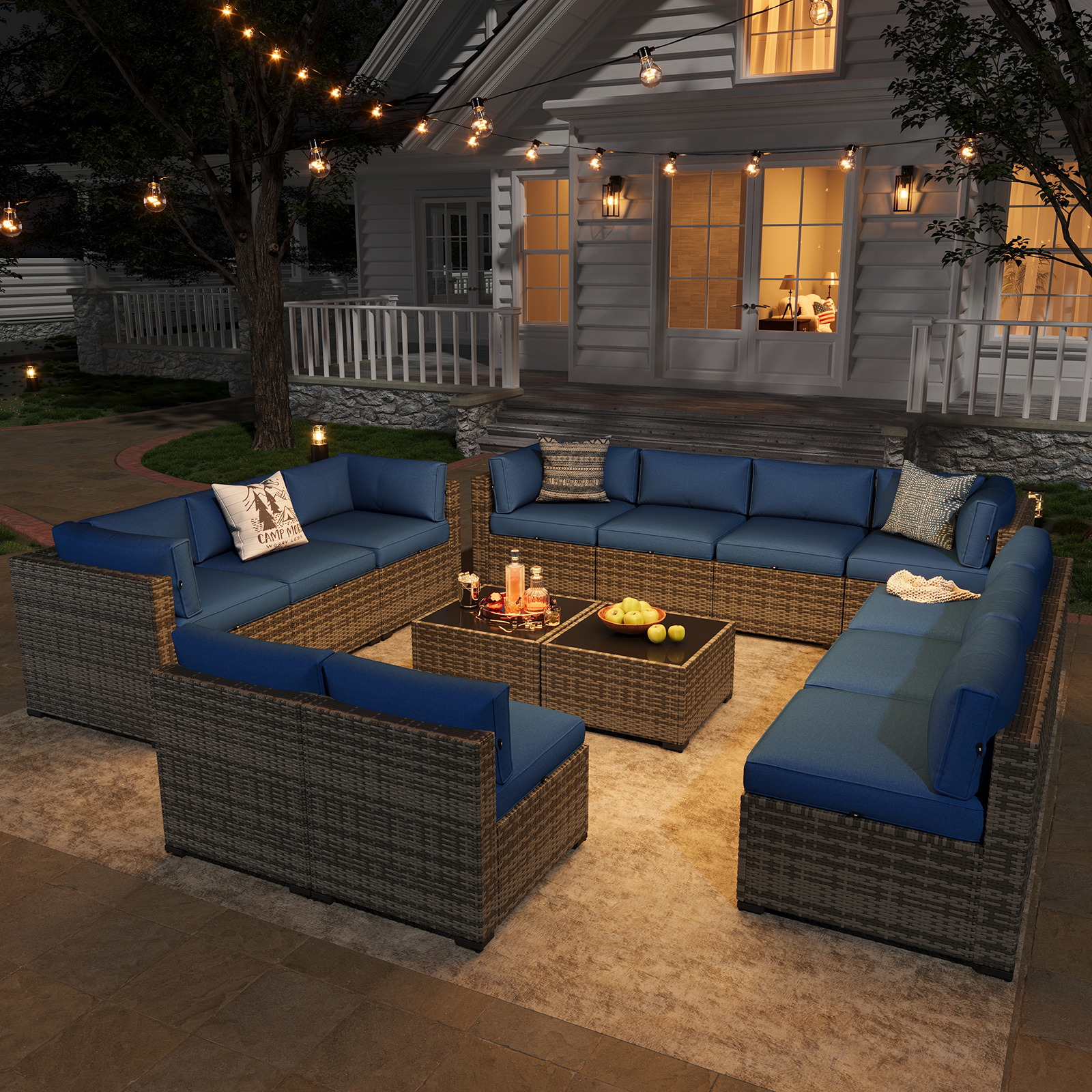 Aoxun Patio Furniture Sets Wicker Outdoor Conversation Set Sectional Sofa for Backyard, Poolside, Garden