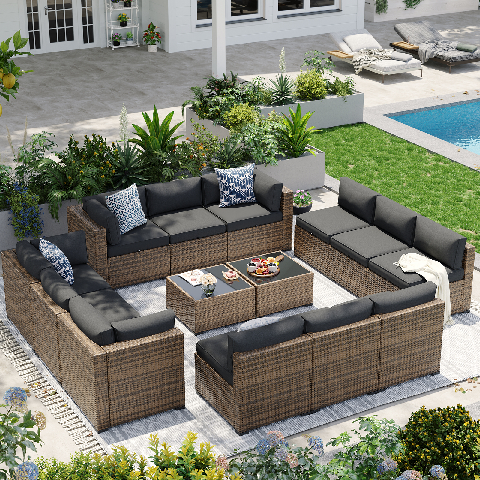 Aoxun Patio Furniture Sets Wicker Outdoor Conversation Set Sectional Sofa for Backyard, Poolside, Garden
