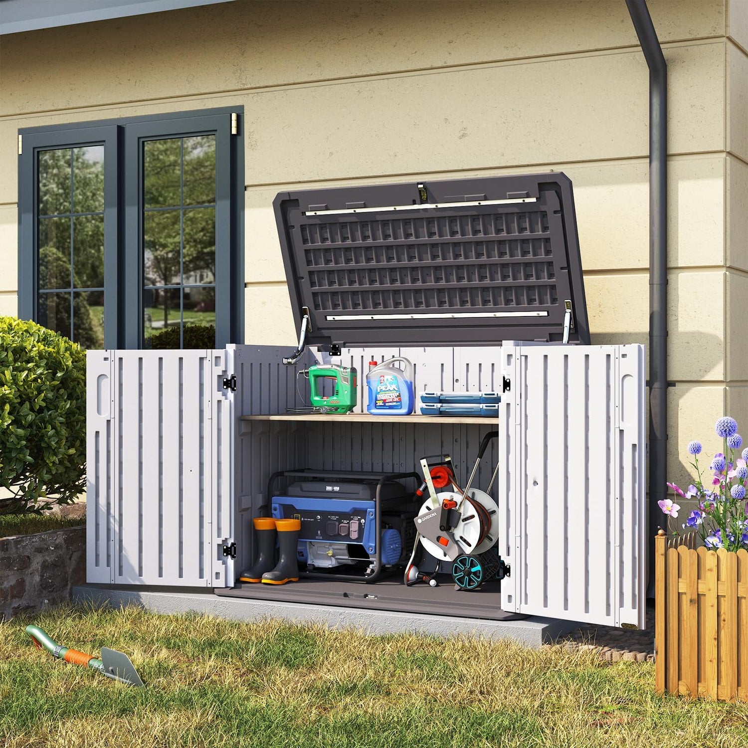 Aoxun 35 Cu. Ft. Horizontal Resin Storage Shed, White