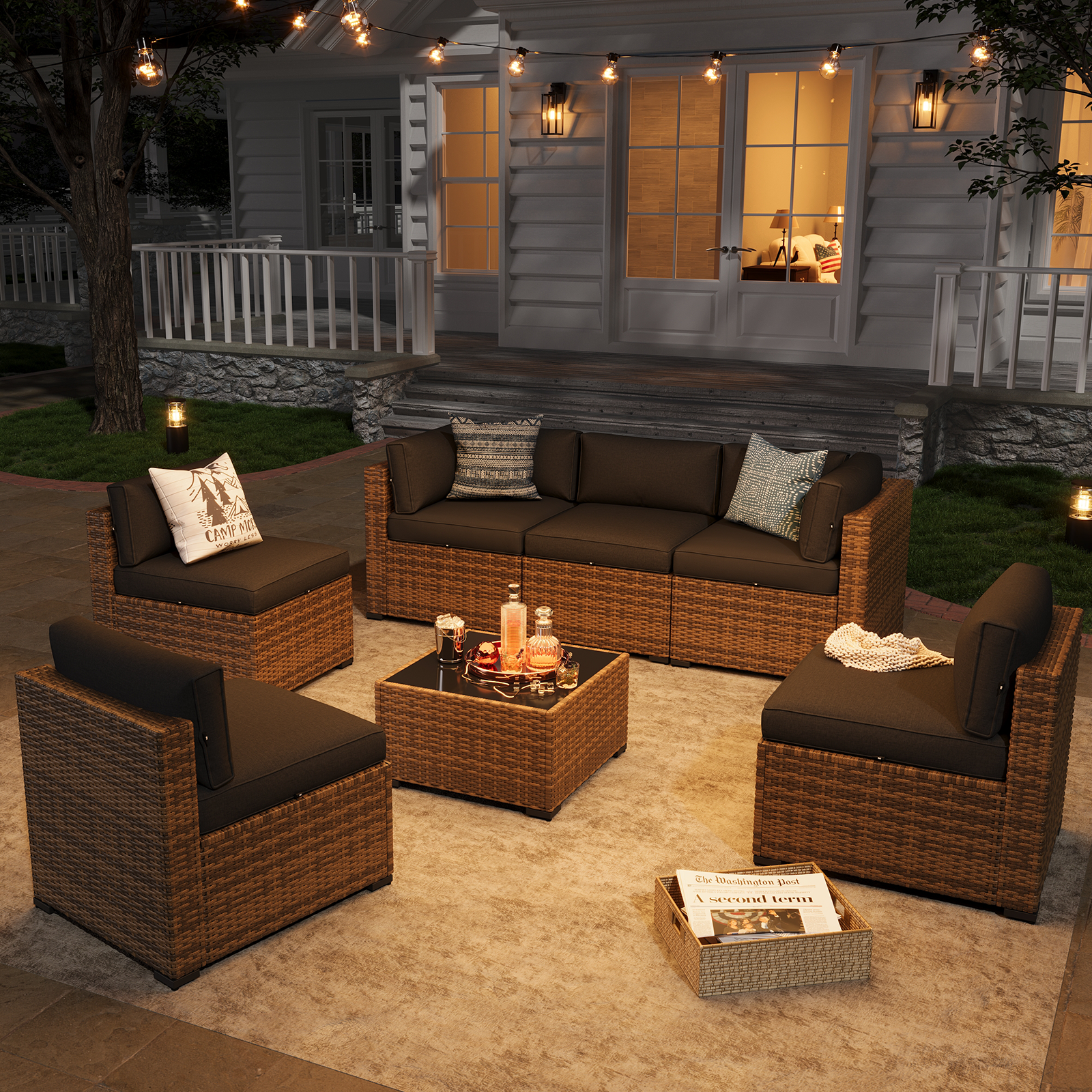 Aoxun Patio Furniture Sets Wicker Outdoor Conversation Set Sectional Sofa for Backyard, Poolside, Garden