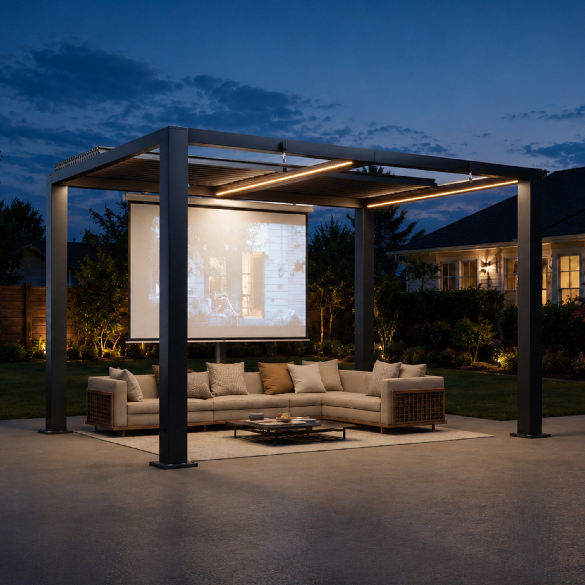 Aoxun Motorized Louvered Pergola 9x12 with Fan, LED Lights & Power Strip | 70MPH Wind Resistance, Outdoor Pergola with 2 Independent Adjustable Roofs, Rust-Resistant Frame for Patio & Backyard
