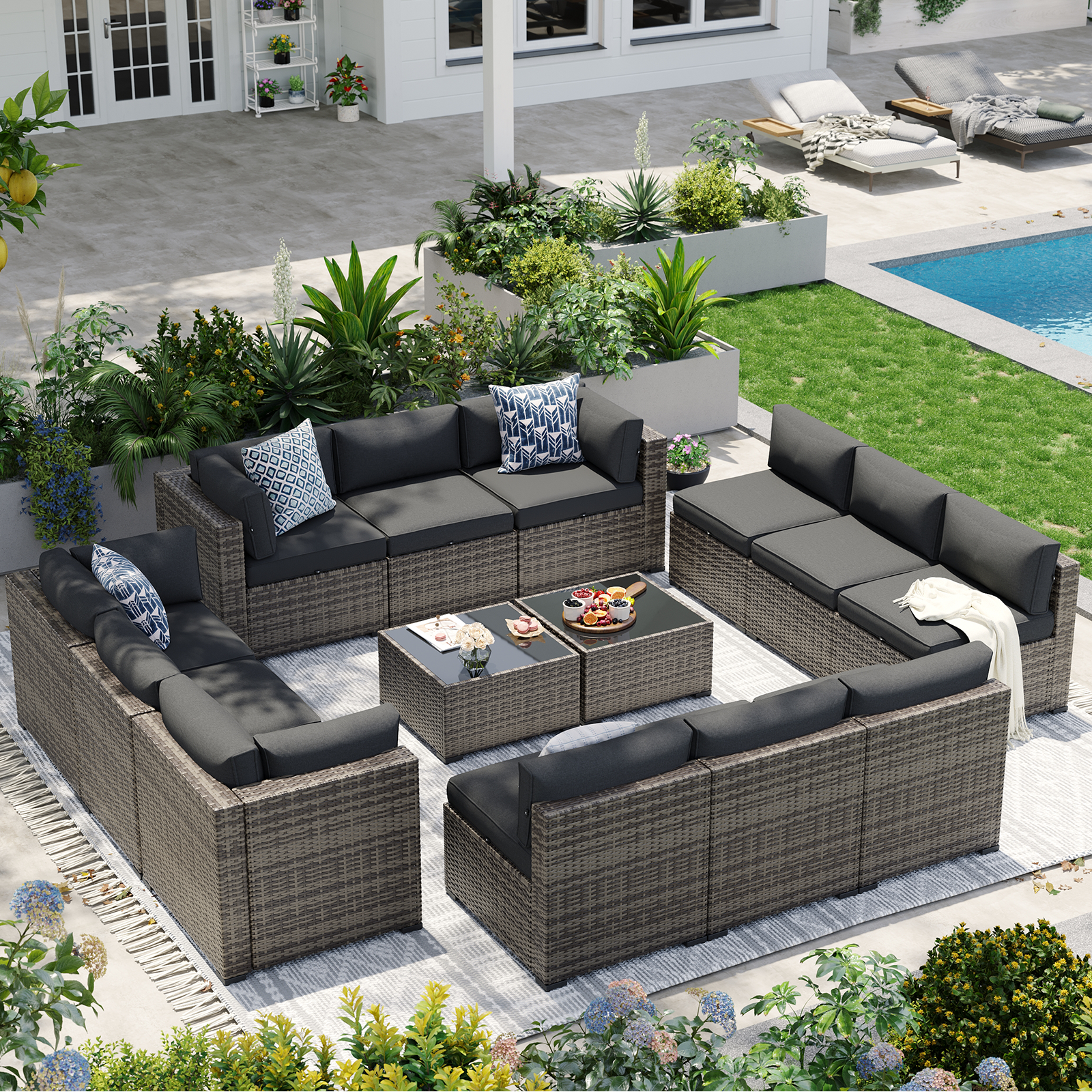 Aoxun Patio Furniture Sets Wicker Outdoor Conversation Set Sectional Sofa for Backyard, Poolside, Garden