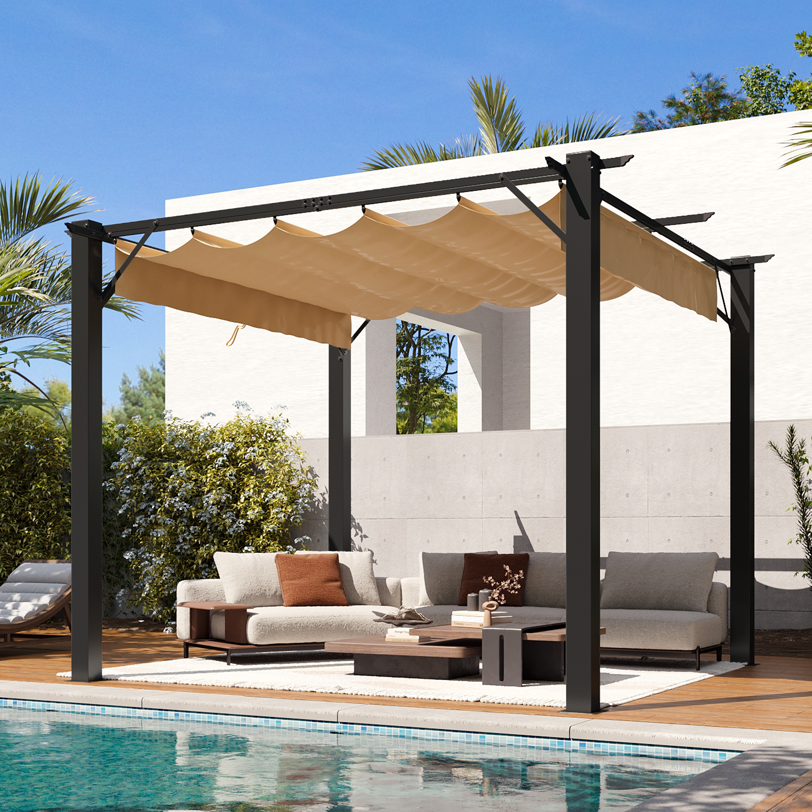 Aoxun Outdoor Pergola, Patio Pergola with Upgraded Retractable Canopy, Heavy Duty Metal Pergolas and Gazebos with Adjustable Sun Shade Cover for Modern Backyard, Deck, Garden