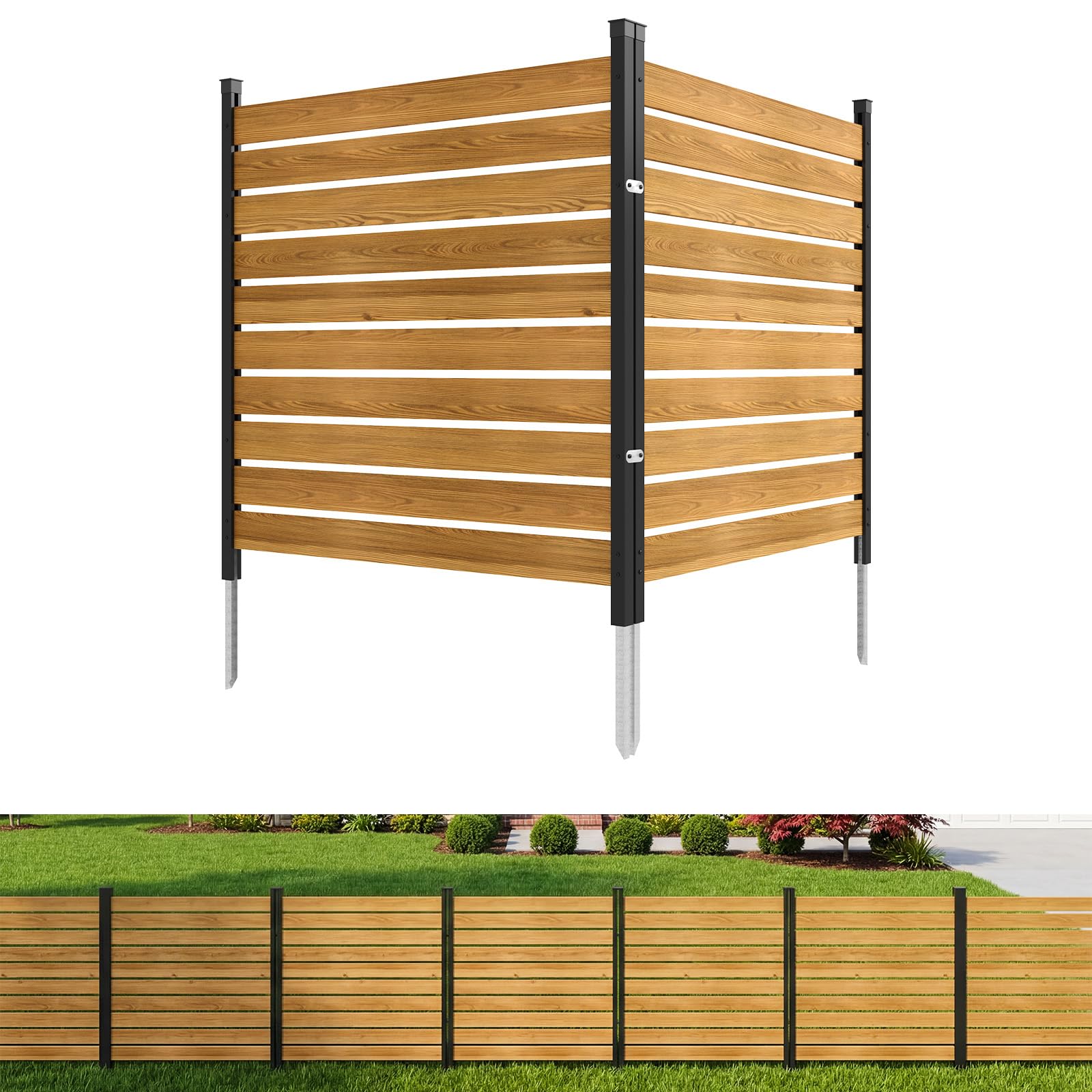 Aoxun 2 Panels Wood Privacy Screen, 41" x 38" No-Dig Outdoor Air Conditioner Fence Trash Cans, Weather-Resistant Wooden Sectional Fencing for Garden, Patio, and Backyard Privacy