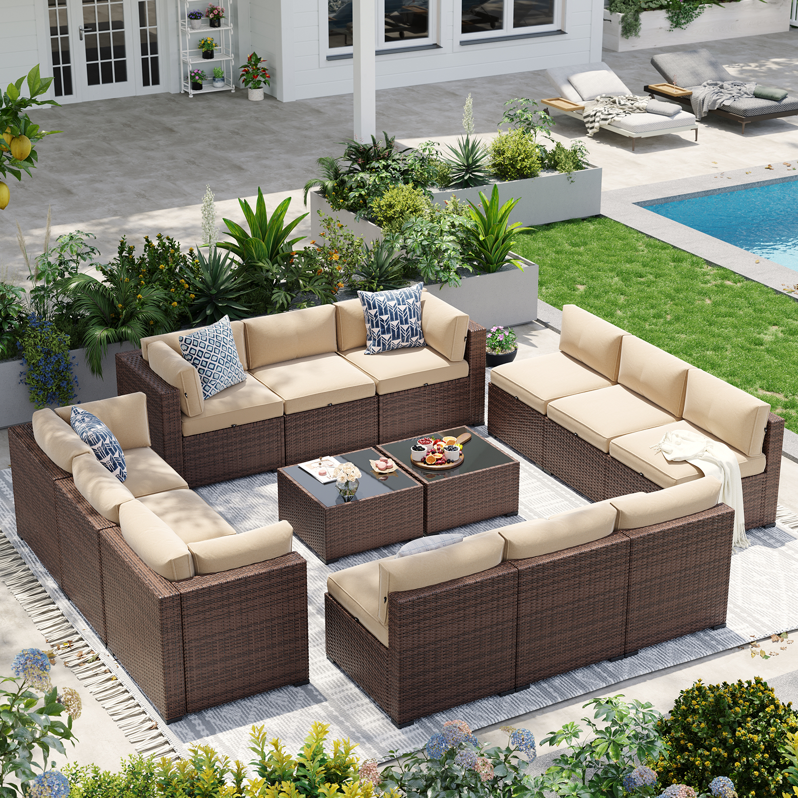 Aoxun Patio Furniture Sets Wicker Outdoor Conversation Set Sectional Sofa for Backyard, Poolside, Garden