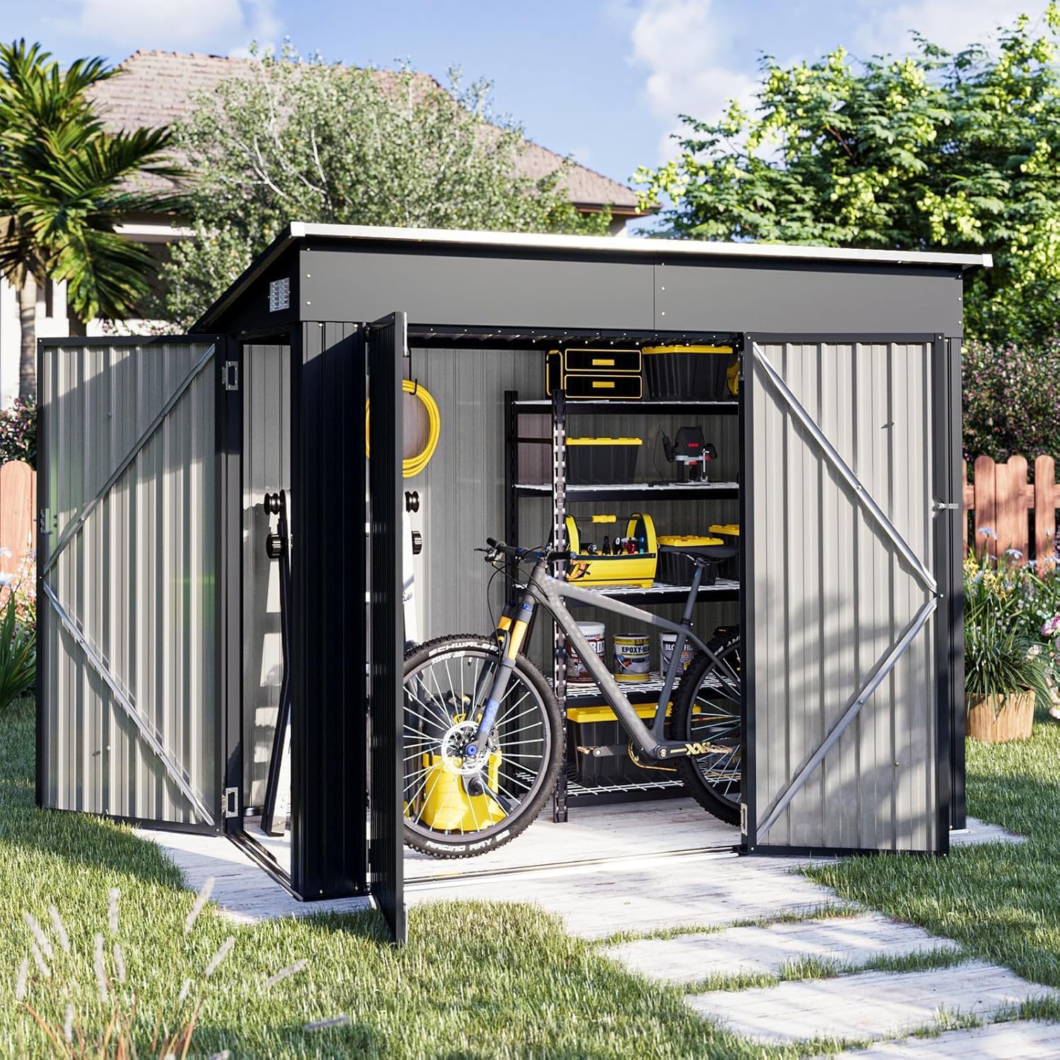 GrapeSEED unit36〜40 Metal Storage Shed with Triple Lockable Door, Sloped Roof