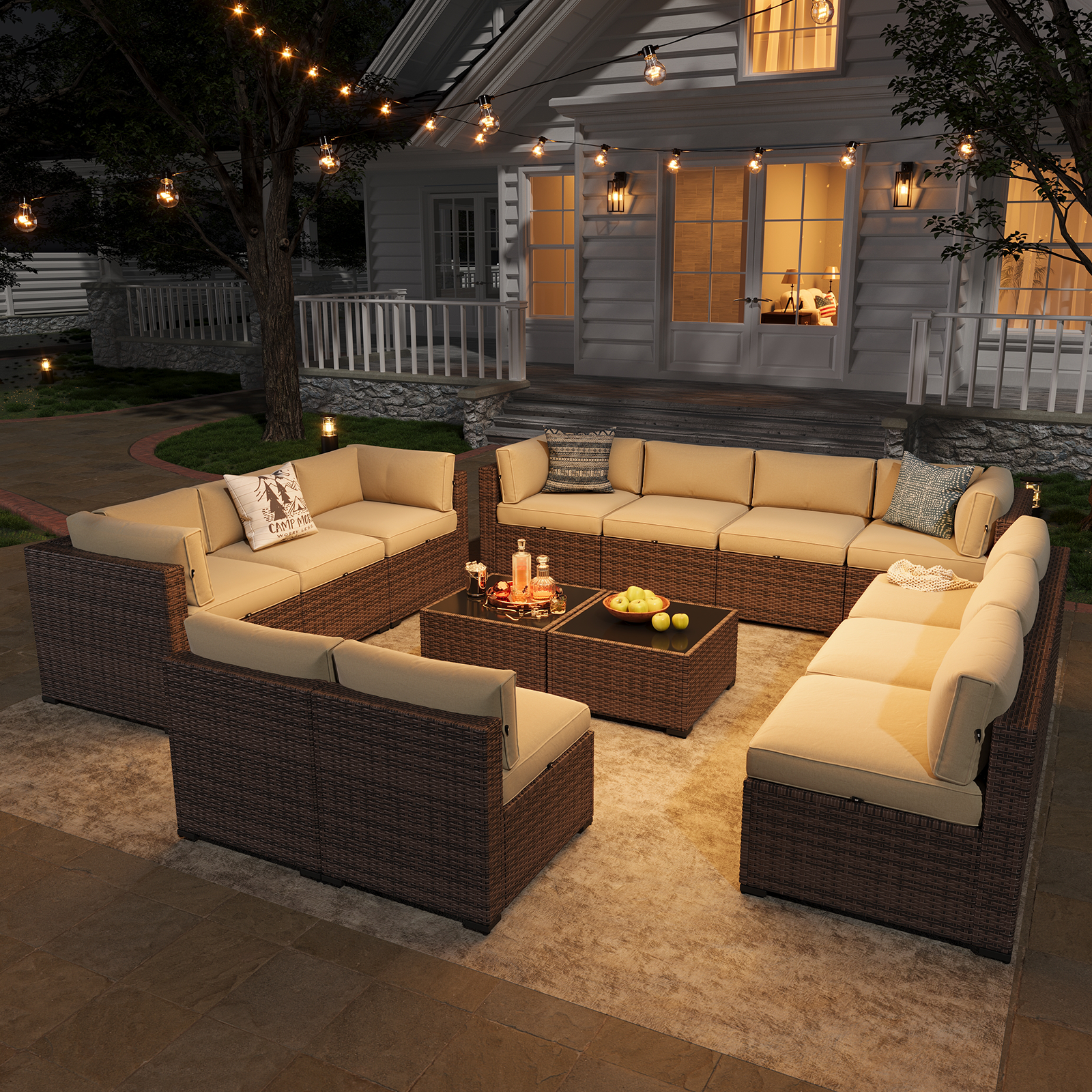 Aoxun Patio Furniture Sets Wicker Outdoor Conversation Set Sectional Sofa for Backyard, Poolside, Garden