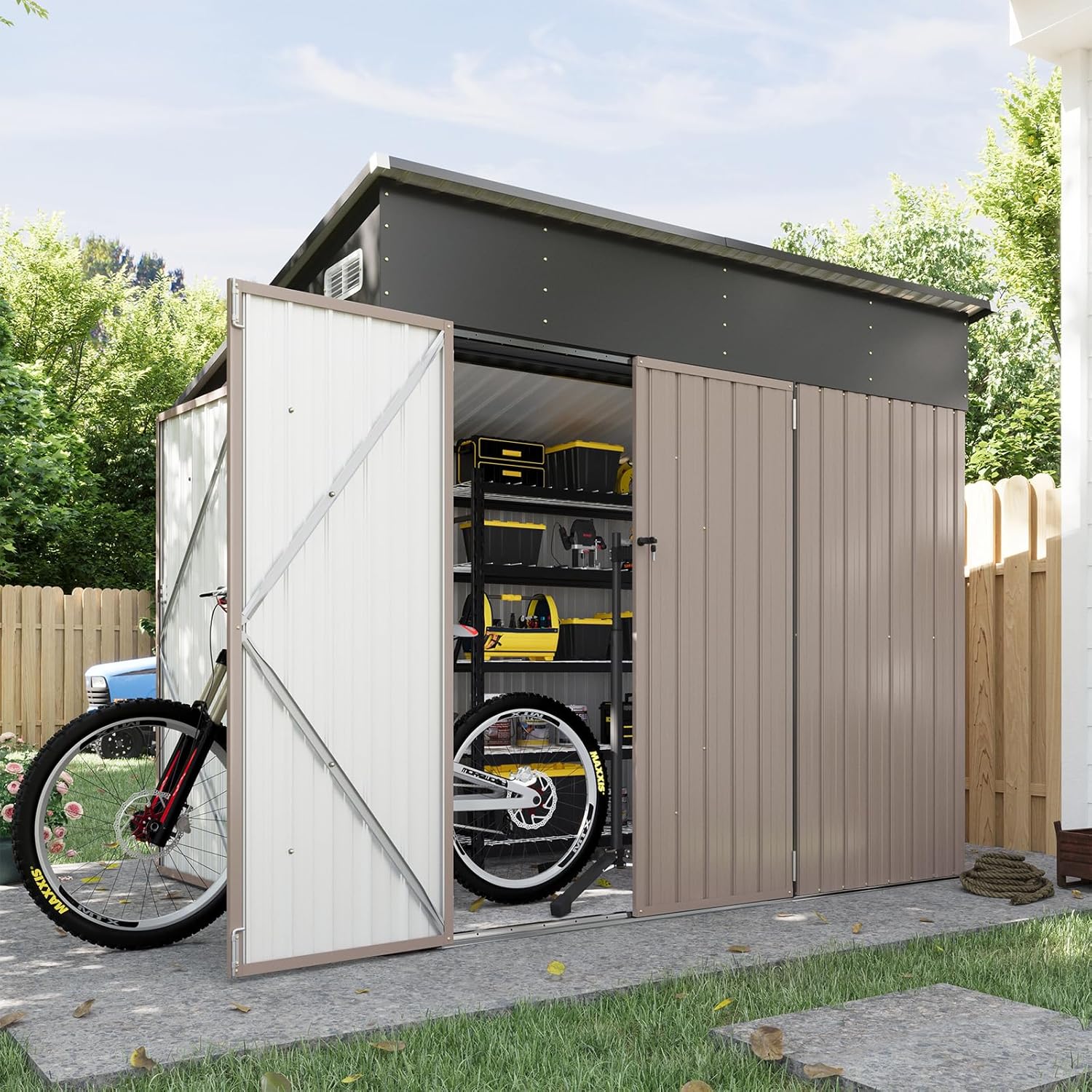 Metal Lean To Storage Shed with Triple Lockable Door