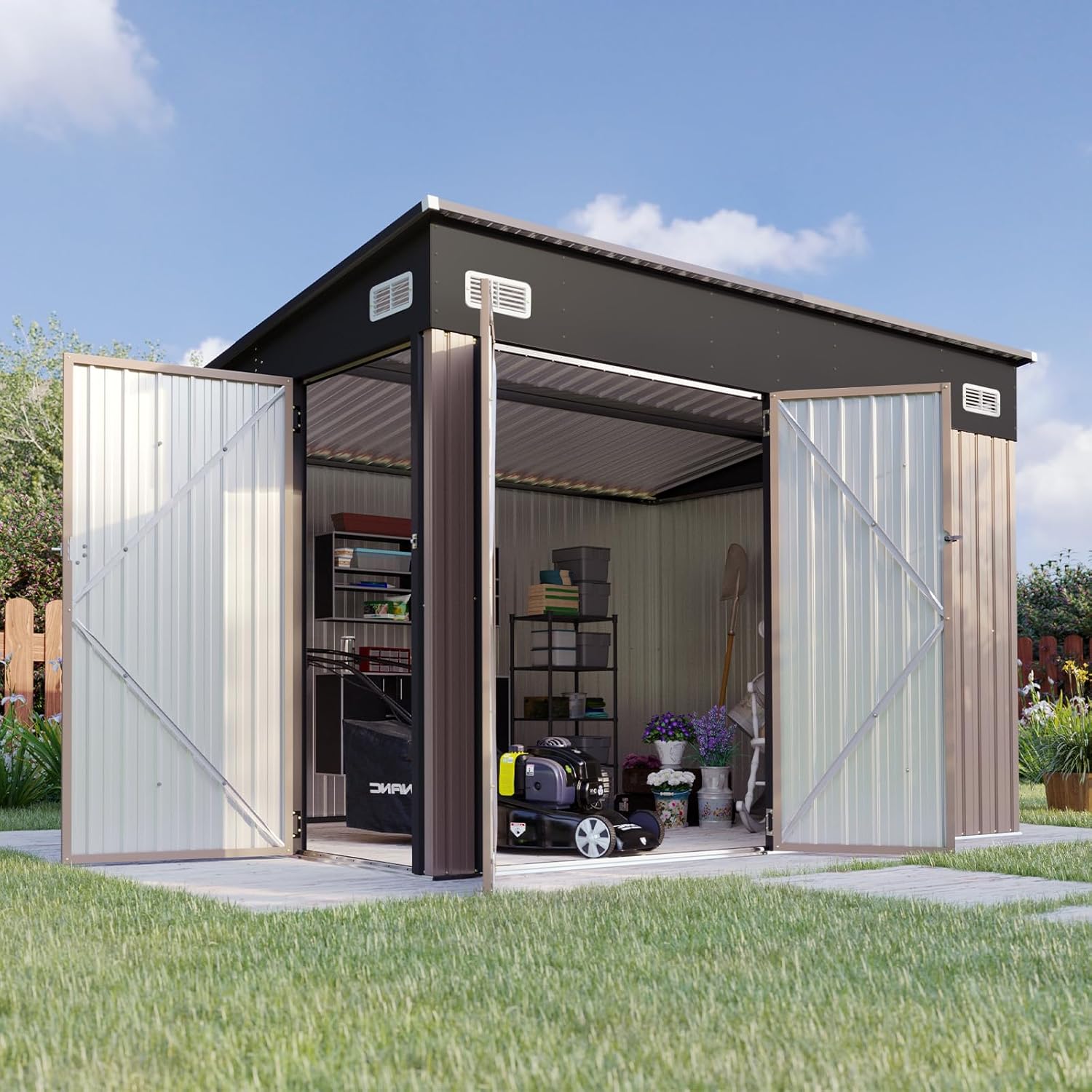 Metal Lean To Storage Shed with Triple Lockable Door