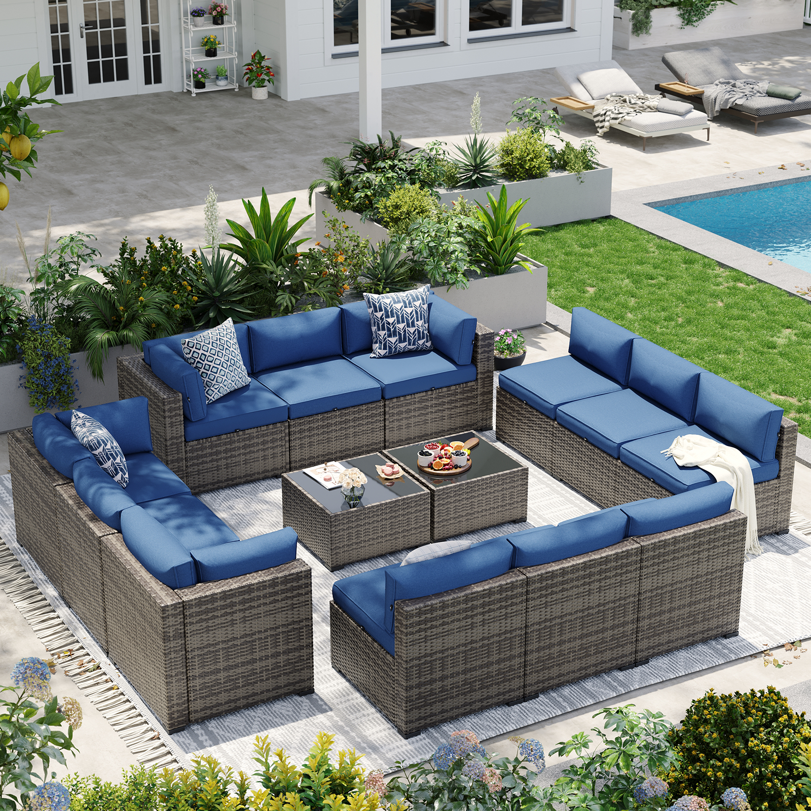 Aoxun Patio Furniture Sets Wicker Outdoor Conversation Set Sectional Sofa for Backyard, Poolside, Garden