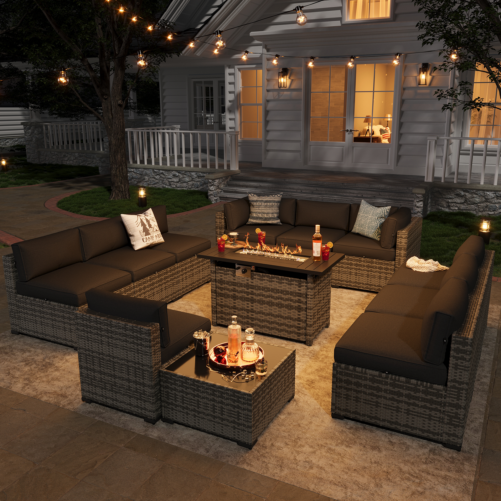 Aoxun Patio Furniture Sets Wicker Outdoor Conversation Set Sectional Sofa for Backyard, Poolside, Garden