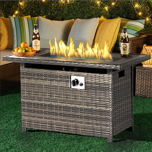 40 in CSA Propane 50,000 BTU Auto Ignition Gas Fire Pit with Oxford Cover, Grey Wicker