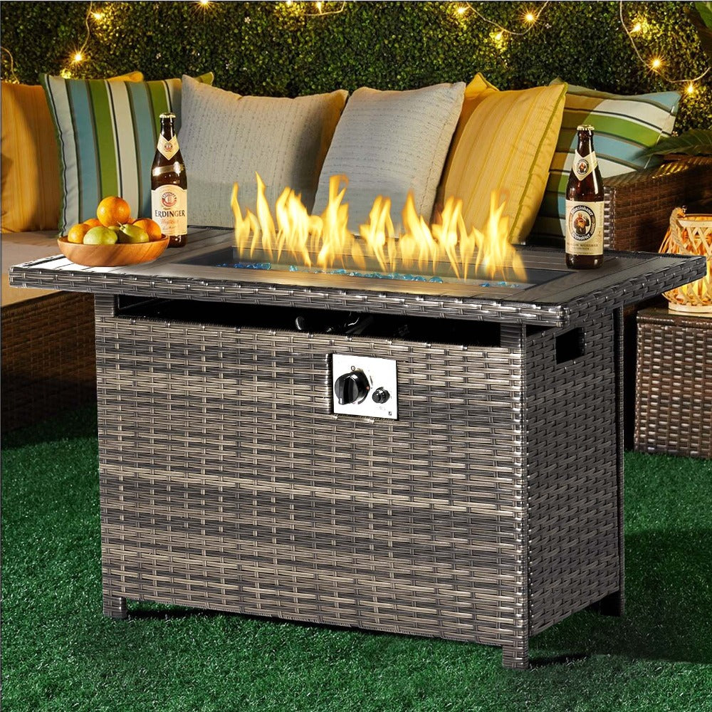 40" Wicker Propane Fire Pit Table, 50,000 BTU, Auto Ignition Gas Fire Pit with Oxford Cover