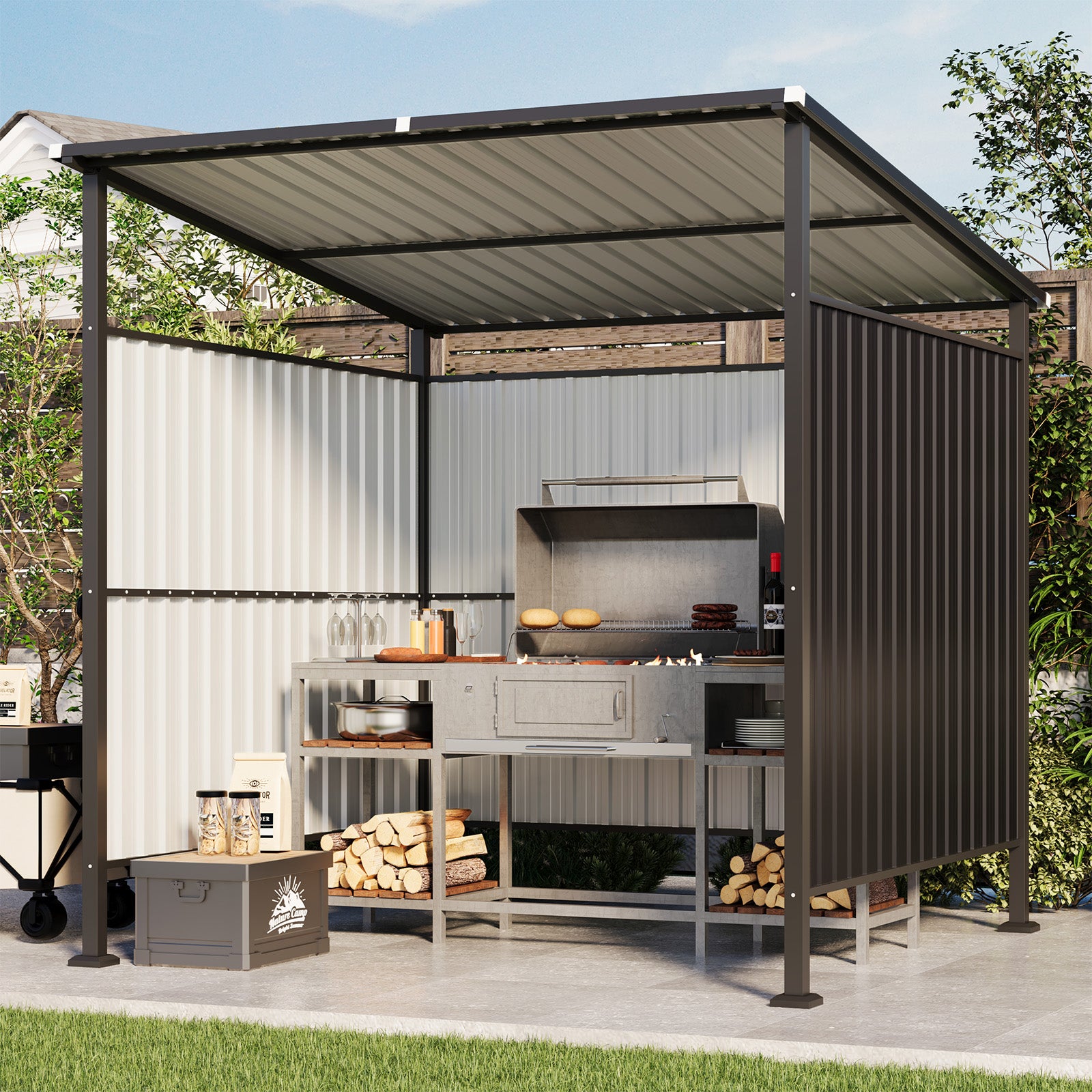 Aoxun 6' x 6' Outdoor Shed Grill Shed for BBQ Outdoor Gazebo for Pets Pergolas and Gazebos Clearance, Metal Awnings for Patio and Decks