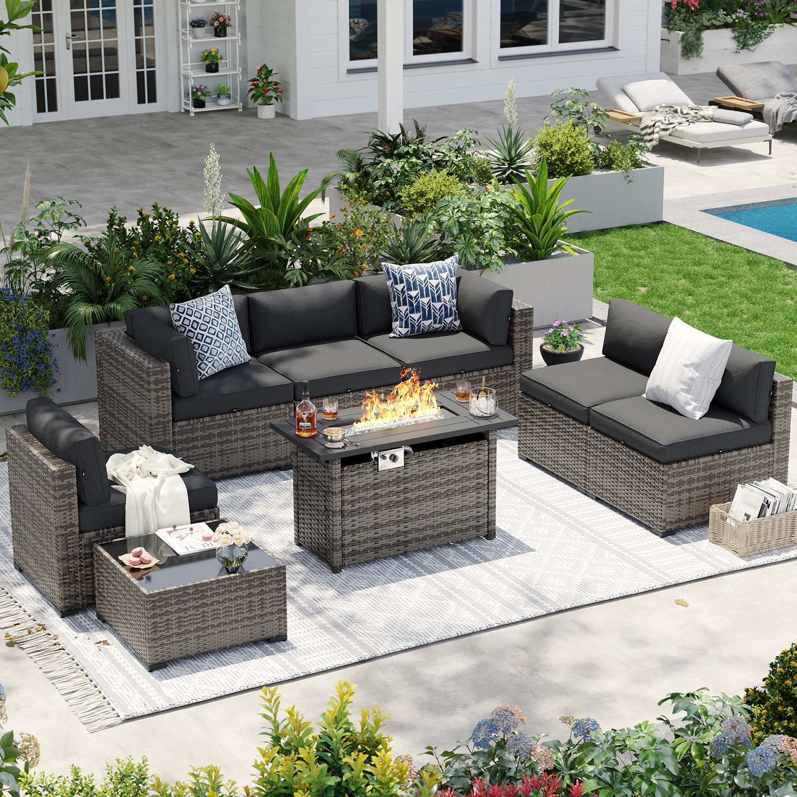 Aoxun Patio Furniture Sets Wicker Outdoor Conversation Set Sectional Sofa for Backyard, Poolside, Garden
