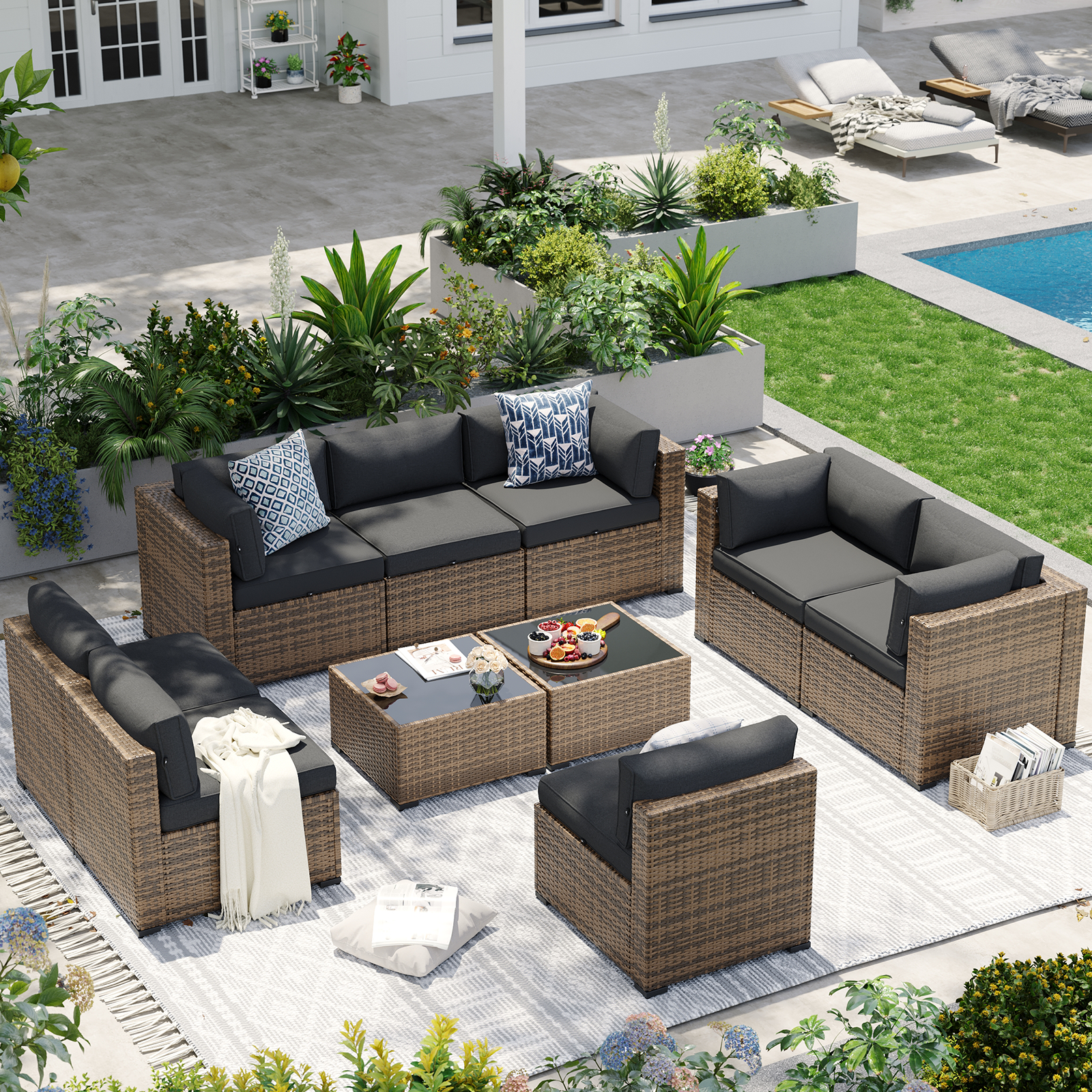 Aoxun Patio Furniture Sets Wicker Outdoor Conversation Set Sectional Sofa for Backyard, Poolside, Garden